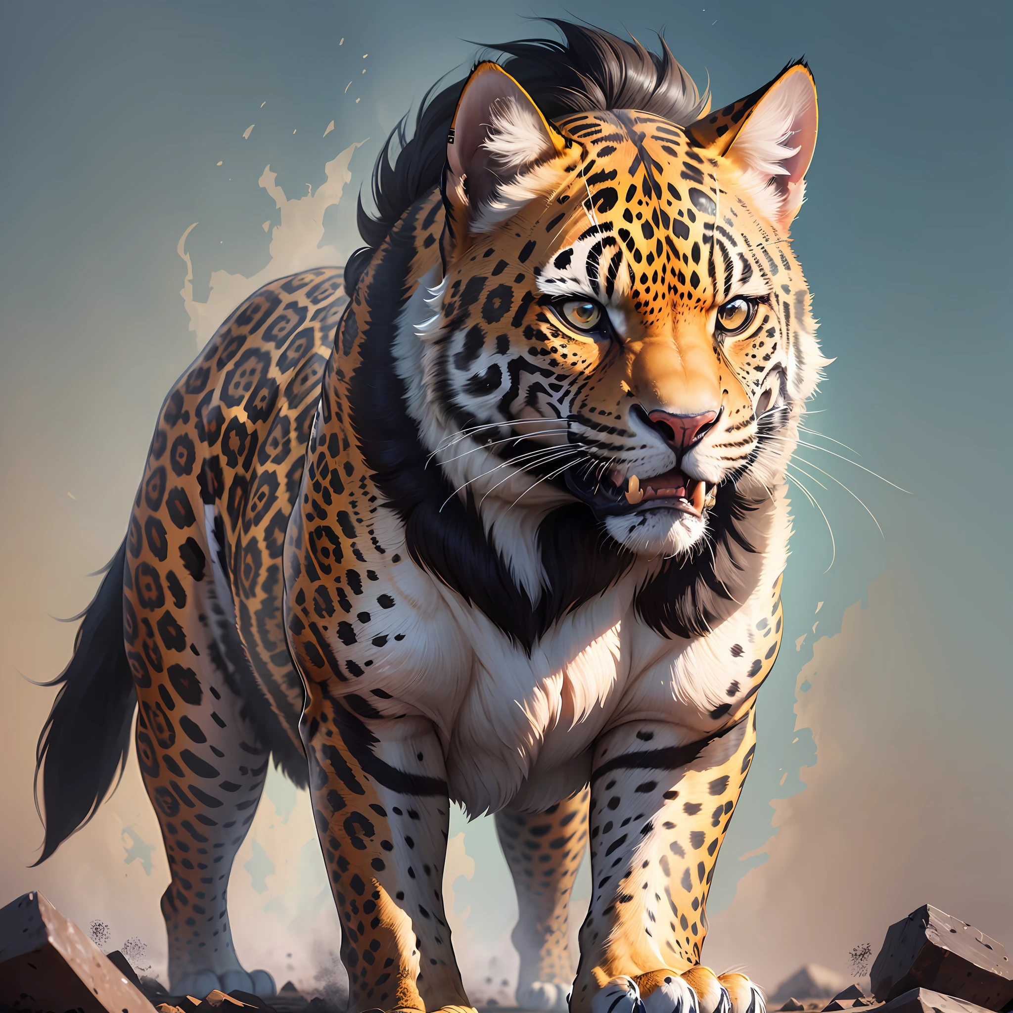 [Comics Style Hq] The cançá is a wild animal of the bad, have the head of a large dog, but with the colors and marks of a jaguar. It has cutting claws and devastating teeth, it is strong, it has jaguar tail, it has jaguar ears, it uses Mayan jaguar armor --auto --s2