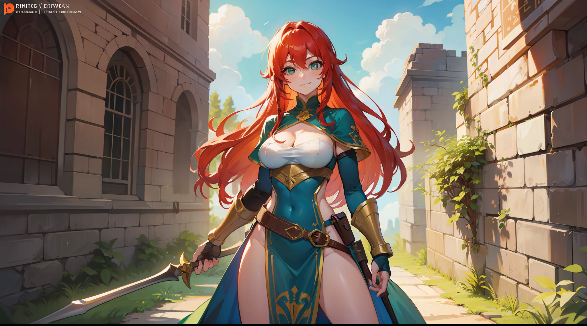 A handsome tall male cultivator with long white hair and blue eyes, holding monastic beads in his hands, and beside him a beautiful and y tall woman in the form of a human demon with horns, red hair, and red eyes, fully clad in armor.