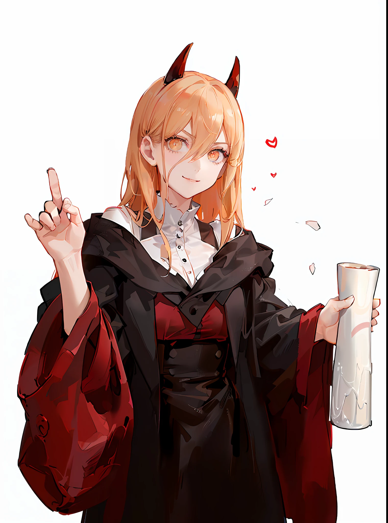 (Winning painting: 1.3) Power\ (Chainsaw Man), Best Quality, Super Detailed, 1 Girl, Solo, Standing, Redhead, 1 Long Braided Hair, Blonde Hair, Bangs, Medium Tits, Black Bachelor Dress, Gaze, Smile, (Evil: 1.2), Looking at the Audience, (Interview: 1.3), (Dark Black Background), (Ring Eyes), Best Quality, Ultra High Resolution, 1 Woman, (Masterpiece, Side Light, Beautiful Eyes: 1.2), Shiny Skin, Glowing Eyes, Shiny Hair, 2 Arms, Painting, portraitpink_theme, pills, heart-shaped pupils, detailed wallpaper, looking at the audience, 1 girl, solo,