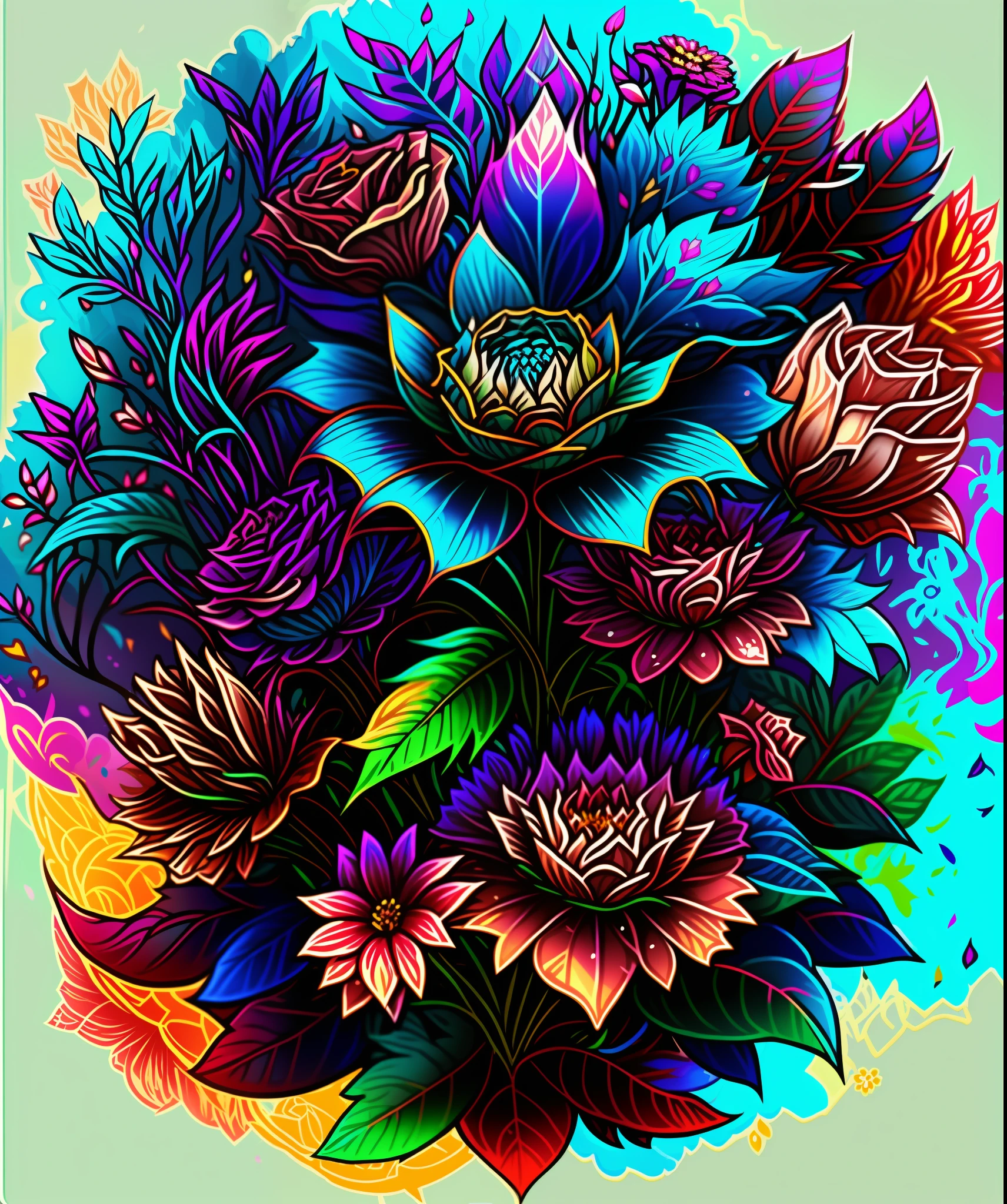 one elementary multi flower, Elemental flowers, vibrant colors