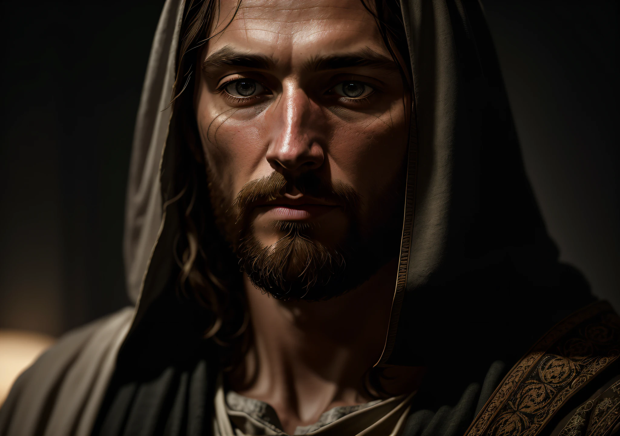 JESUS CHRIST DARK PHOTO: realistic epic, soft cinematic portrait, adobe lightroom, photographic lab, highly detailed, faded, (neutral colors: 1.2), (hdr: 1.4) , (soft colors:1.2), hyperdetailed, (artstation:1.4), cinematic, warm lights, dramatic light, (intricate details:1.1), complex background, (rutkowski:0.66), (blue and orange:0.4), 1080 by 1920 pixels