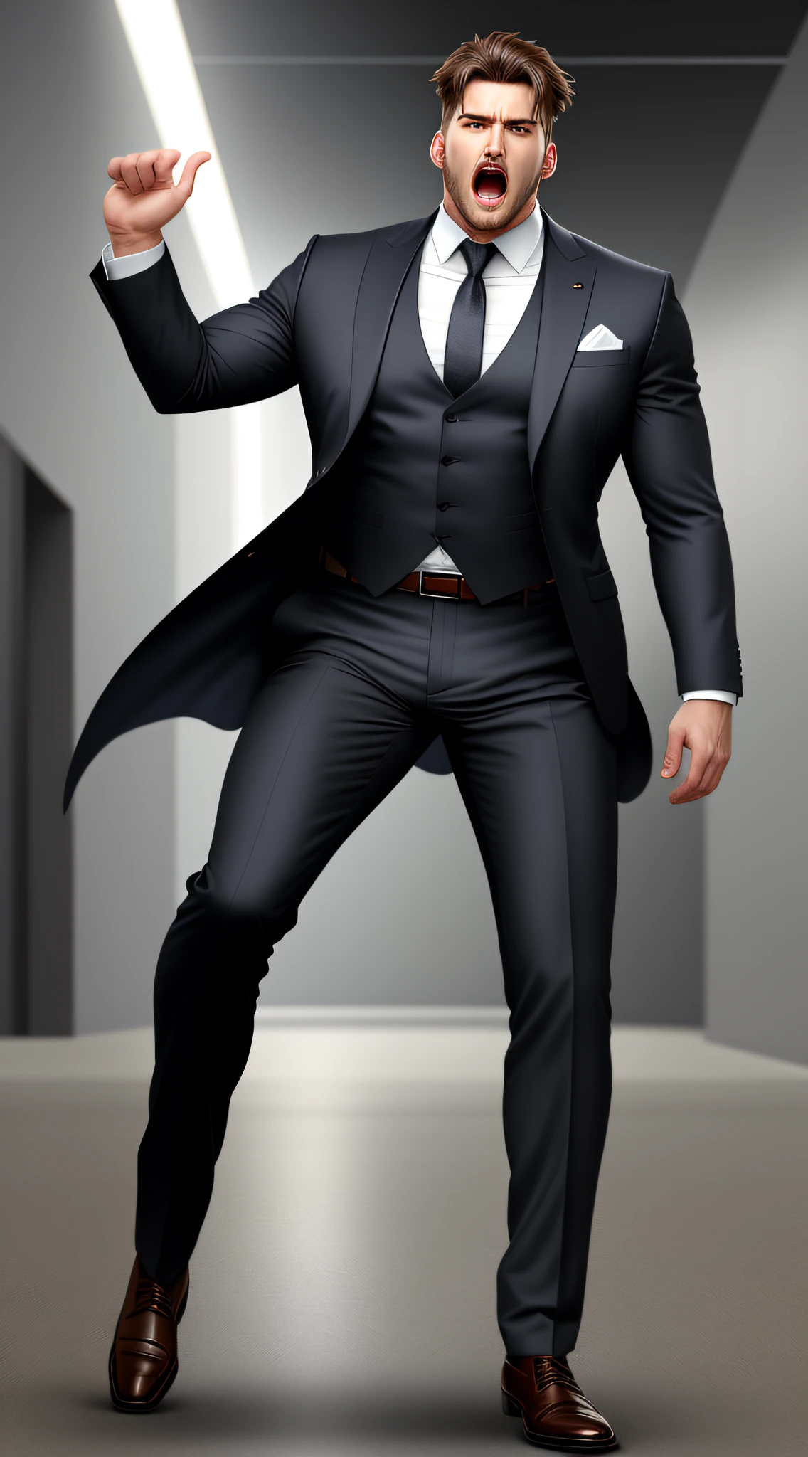 Handsome man realistic full body screaming wow