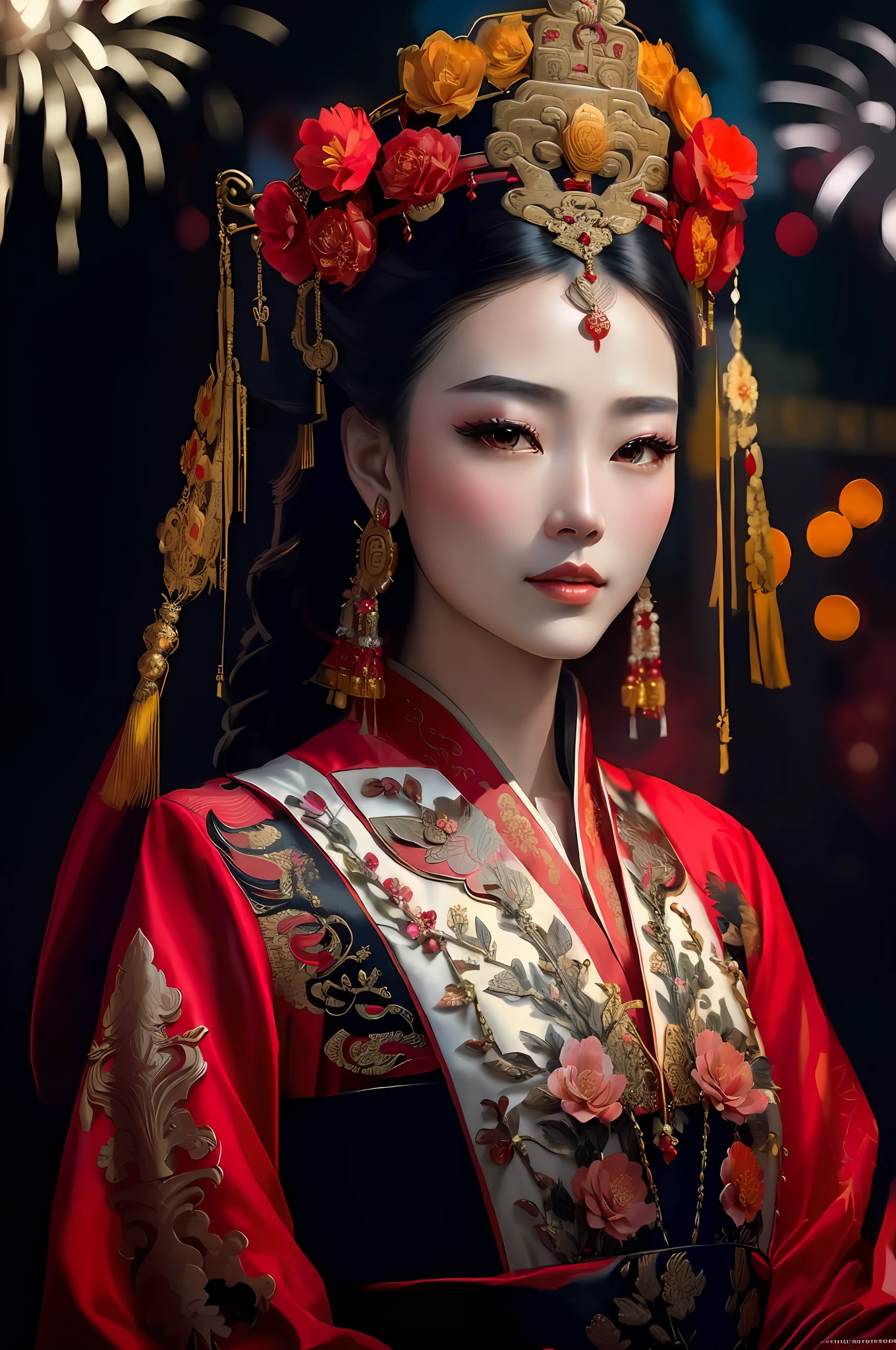 araffe woman in a red dress with a flower crown and a red dress, chinese princess, chinese costume, wearing ancient chinese clothes, chinese woman, palace , a girl in hanfu, traditional chinese, chinese style, ancient chinese princess, chinese girl, beautiful oriental woman, traditional chinese clothing, chinese dress, traditional beauty, chinese empress, a beautiful fantasy empress