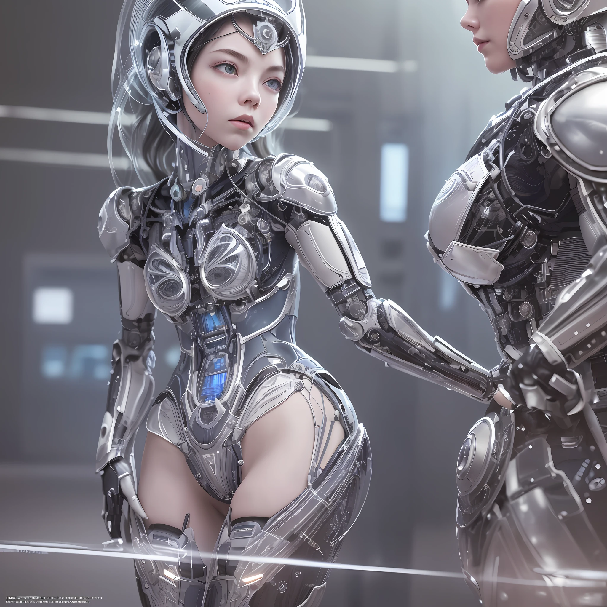 ultra detailed complex 3d rendering of a gorgeous porcelain profile face of Anya Taylor Joy, cyborg, robotic parts, full body, 150 mm, beautiful soft studio light, rim light, vibrant details, luxurious cyberpunk, lace, hyper-realistic, anatomical, facial muscles, electrical cables, microchip, elegant, beautiful background, octane rendering, HR Giger style, 8k, best quality, masterpiece, illustration, extremely delicate and beautiful, extremely detailed, CG, unit, wallpaper, (realistic, photorealistic: 1.37), amazing, finely detailed, masterpiece, best quality, official art, 8k unit wallpaper CG extremely detailed, absurd, incredibly absurd, robot, silver helmet, full body, standing