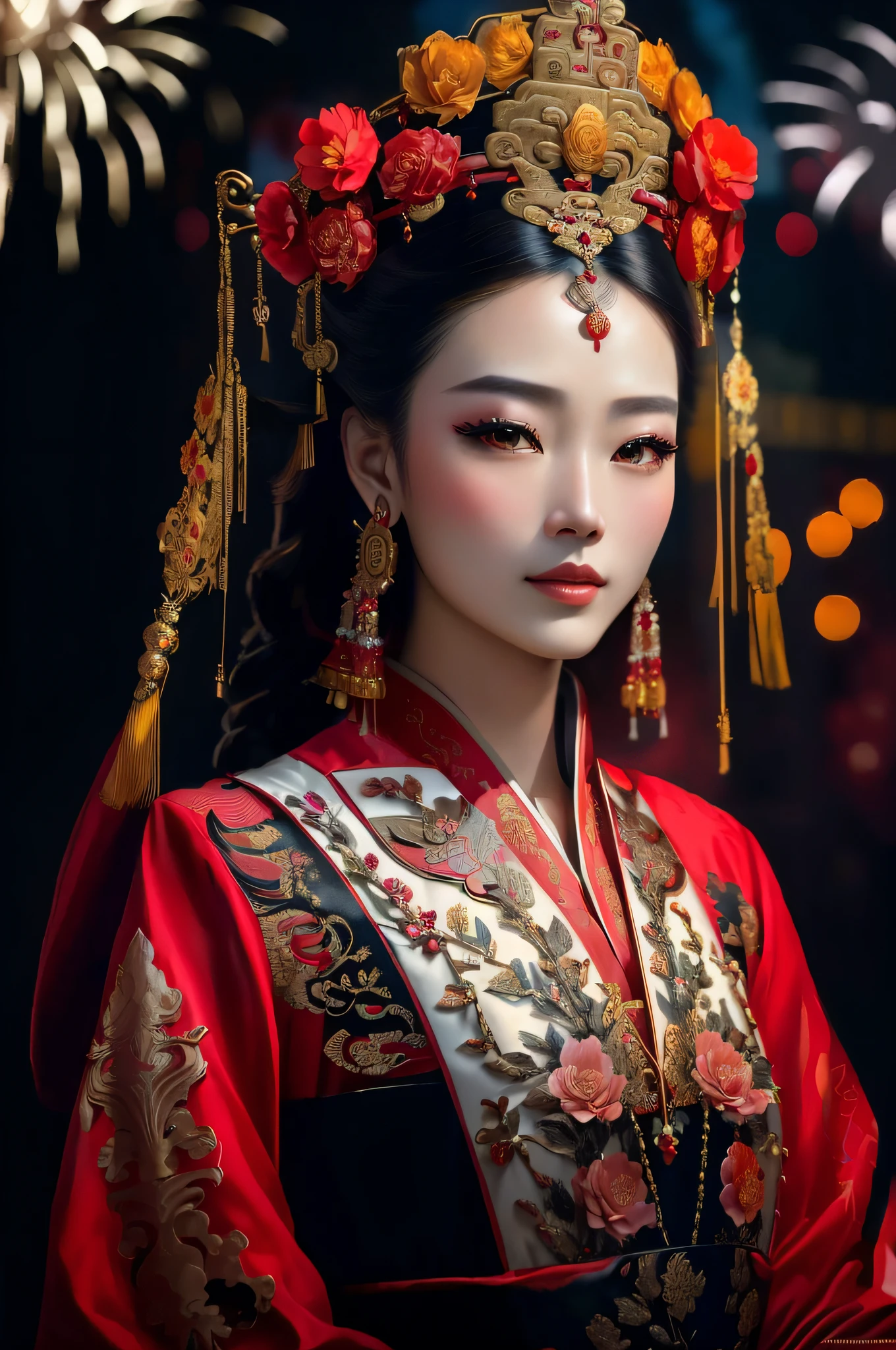 araffe woman in a red dress with a flower crown and a red dress, chinese princess, chinese costume, wearing ancient chinese clothes, chinese woman, palace ， a girl in hanfu, traditional chinese, chinese style, ancient chinese princess, chinese girl, beautiful oriental woman, traditional chinese clothing, chinese dress, traditional beauty, chinese empress, a beautiful fantasy empress