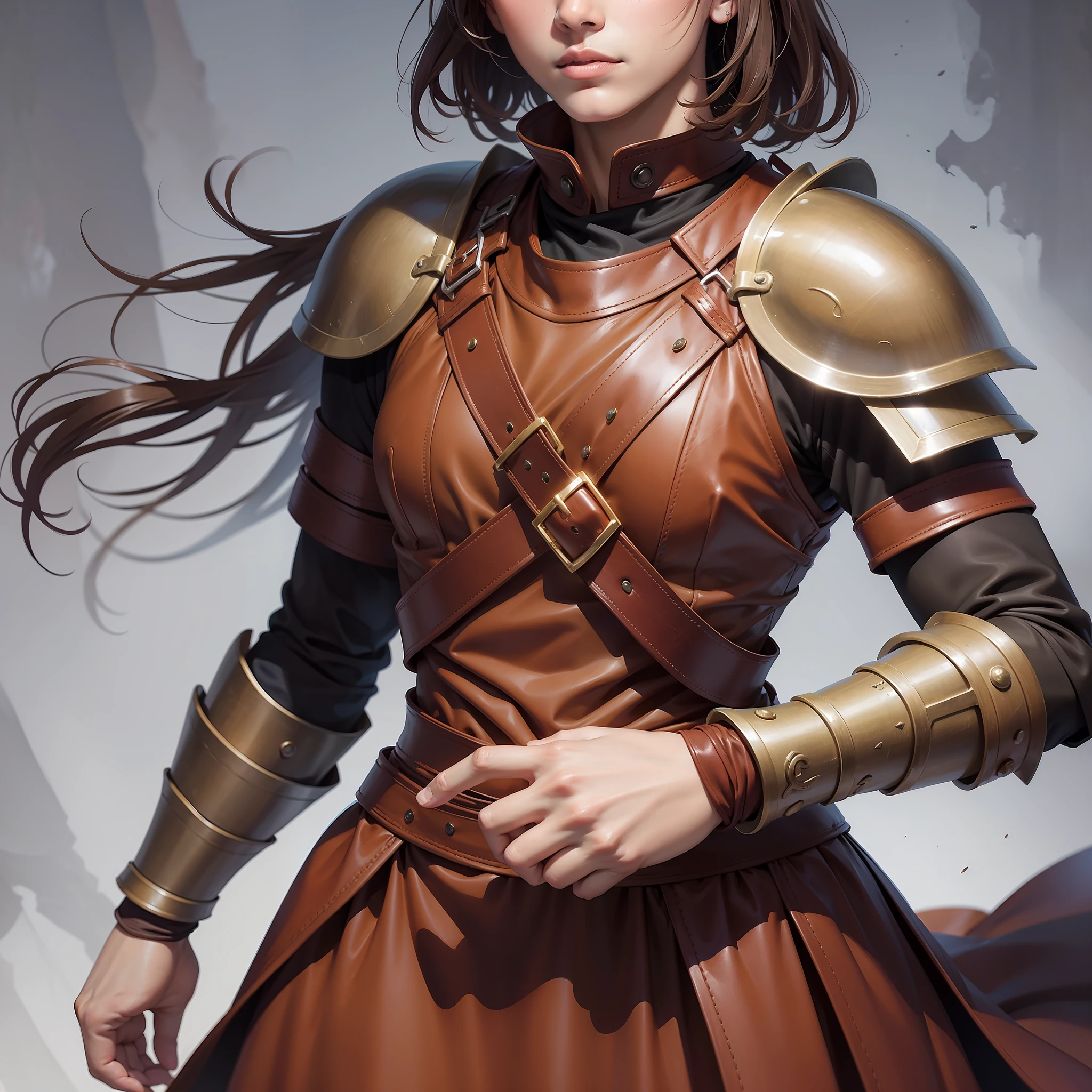 monge guerreiro, brown clothing, leather and fabric, breastplate and sword in hand