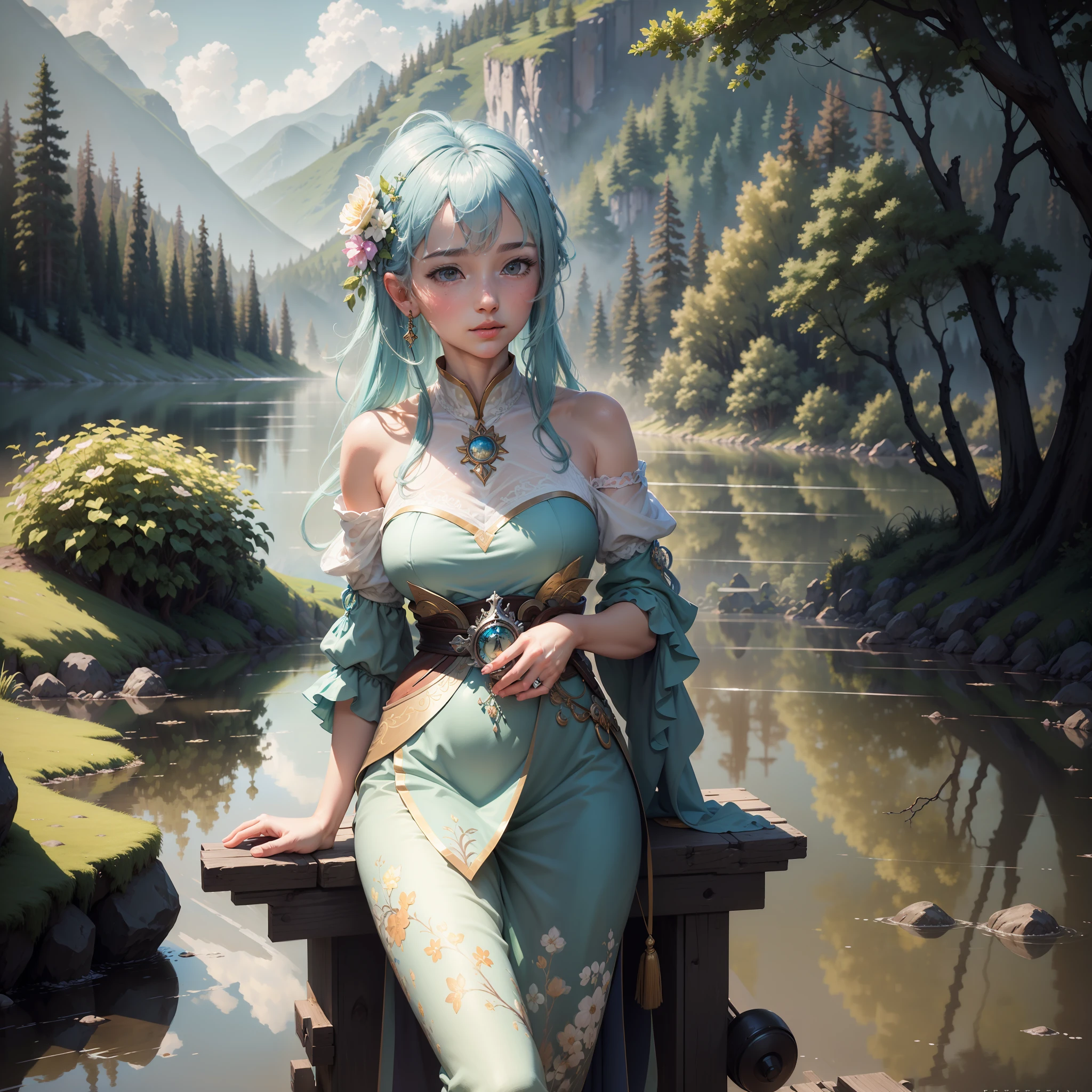 masterpiece, best quality, high quality,extremely detailed cg unity 8k wallpaper, a tranquil and peaceful scene, featuring a serene lake nestled among rolling hills and surrounded by a verdant forest, with a misty morning fog that adds an air of mystery and enchantment, artstation, digital art, intricate, trending, muted colors, artstation, digital illustration, intricate, trending, pastel colors, oil paiting, award winning photography, bokeh, depth of field, hdr, bloom, chromatic aberration ,photorealistic,extremely detailed, trending on artstation, trending on cgsociety, intricate, high detail, dramatic, art by midjourney