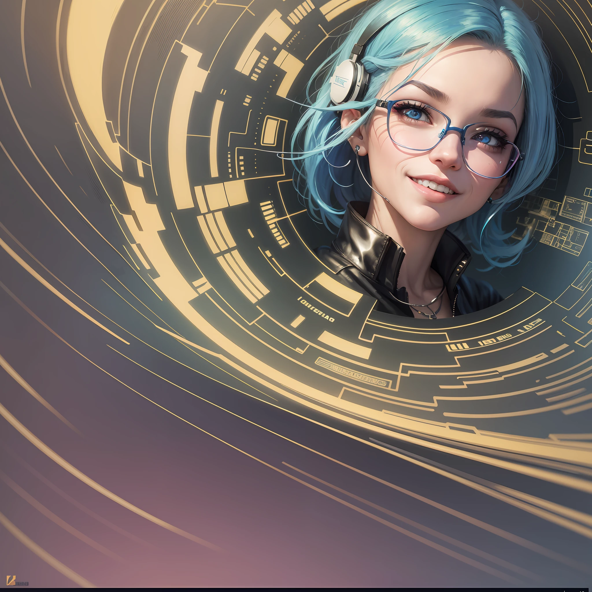 there is a woman with blue hair and glasses smiling, O retrato da ****** cyberpunk, arte digital do anime cyberpunk, cyberpunk digital - arte de anime, Artgerm Julie Bell Beeple, retrato cyberpunk, ****** cyberpunk sonhadora, ciborgue - ****** com cabelo prateado, pintura cyberpunk digital, ****** ciborgue bonito, estilo de arte cyberpunk, estilo de arte cyberpunk, Retrato CGSetivity, no estilo cyberpunk