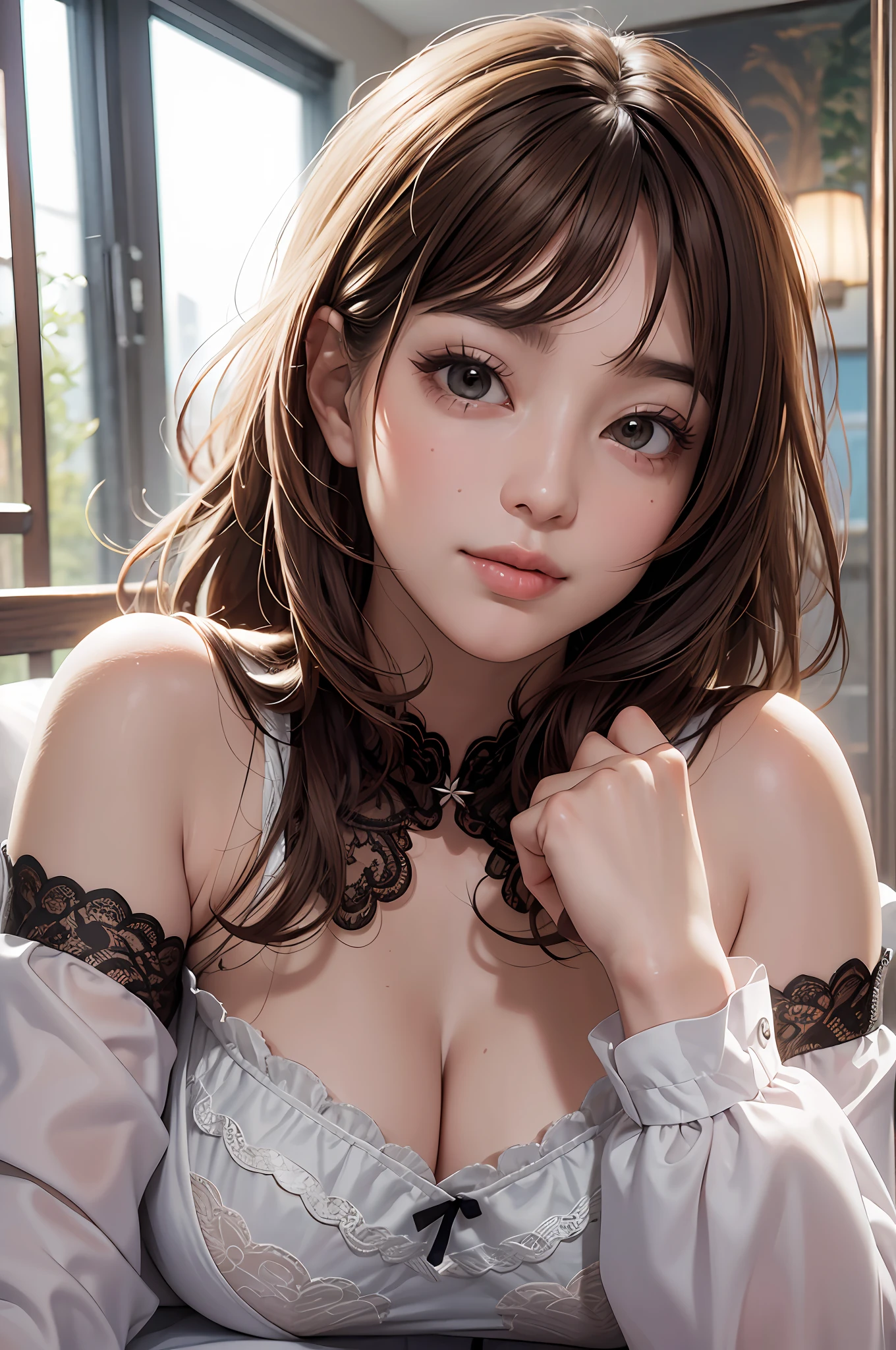 (Top Quality, 8k, 32k, Masterpiece, UHD: 1.3), Attractive Japan Female Pictures, One Girl, (Big: 1.2), Erotic Underwear Styles, Lace, Super Cute, Nice Perfect Face from Upper Body to Thighs, Soft Skin, Gorgeous Wavy Long Brown Hair, (Perfect Two Arms), (Perfect Four Fingers: One Thumb)
K resolution, ultra-realistic, ultra-detailed, high quality, on bed, bold pose Cute pose Various poses --auto --s2