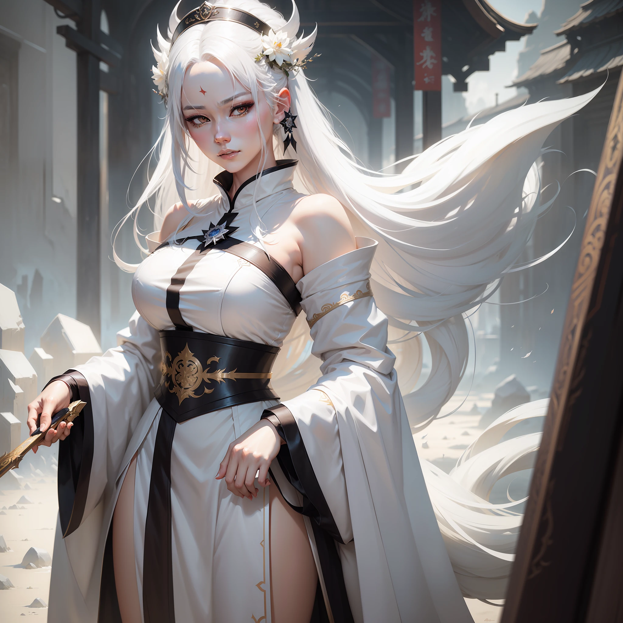 a close up of a woman with white hair and a white mask, beautiful character painting, guweiz, artwork in the style of guweiz, white haired deity, by Yang J, epic exquisite character art, stunning character art, by Fan Qi, by Wuzhun Shifan, guweiz on pixiv artstation