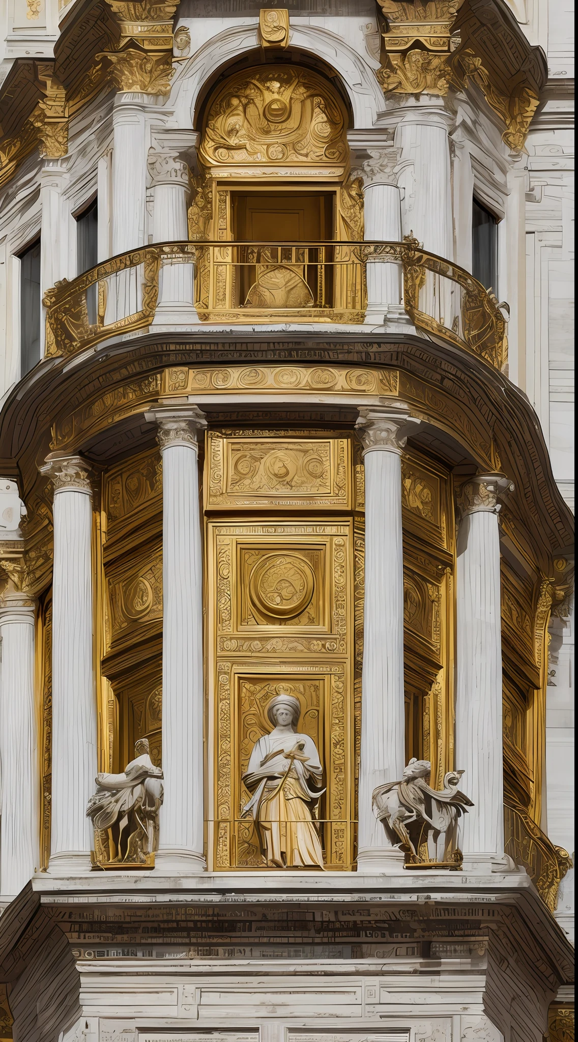 (masterpiece, UHD, digital art, richly detailed:1.3), Emperor Augustus, dignified presence, (ornate royal Roman garb:1.2), golden laurel wreath, raised hand, addressing the populace from a marble balcony, throngs of Roman citizens, diverse faces, grand Roman architecture, towering columns, (vibrant cityscape:1.4), warm afternoon sun, soft shadows, rich textures, vibrant colors, top-down perspective, diagonal shot, looking out in command.
