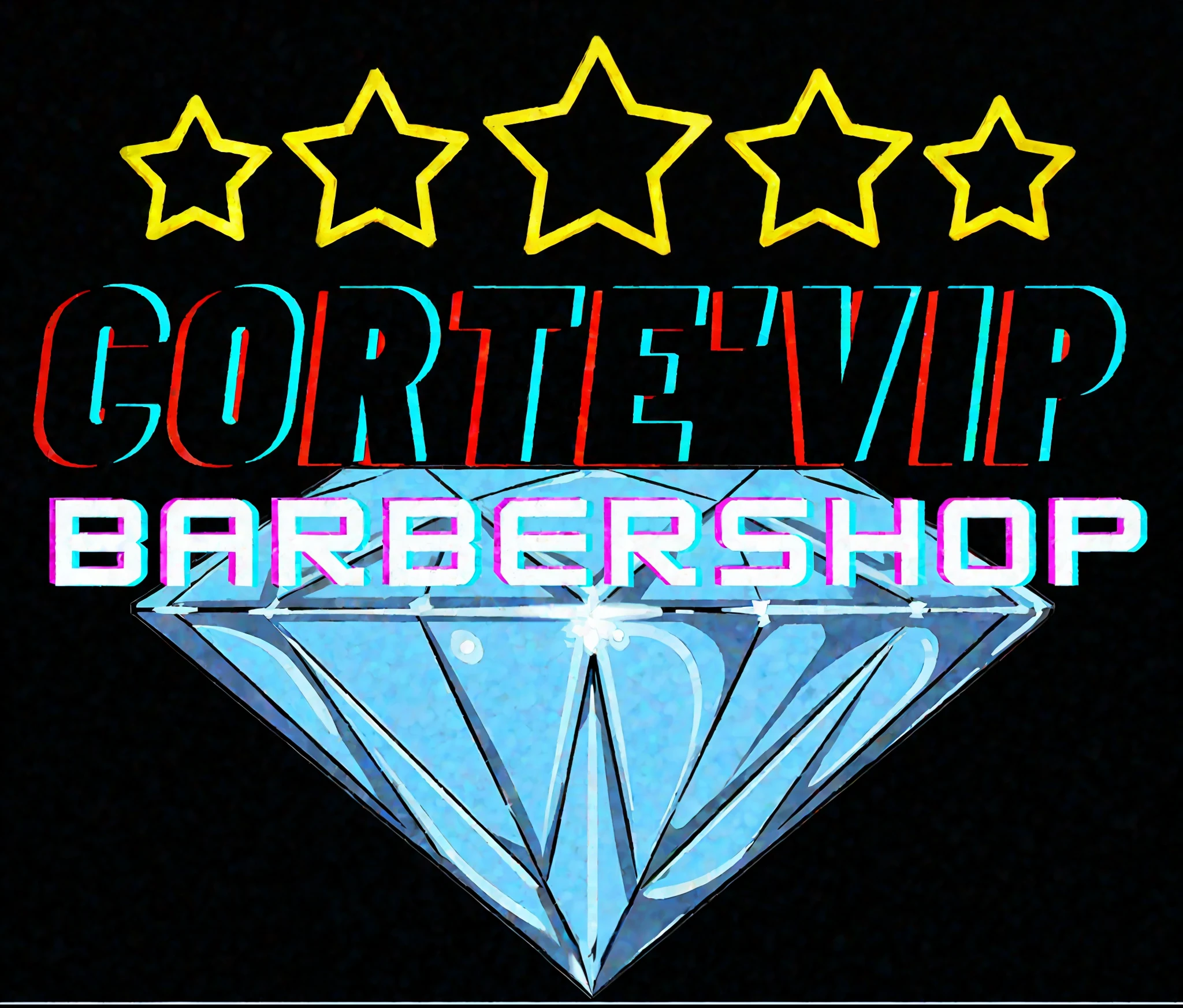 Um close up de um diamante com estrelas e as palavras Cortivp Barbersho, logomarca, logomarca, album art, 💋 💄 👠 👗, arte do logomarcatipo, coronarender, logomarcatipo da empresa, imagem de perfil, Coroflot, imagem de perfil, vibe comercial profissional, concurso, Lv, muito afiado!!!, 🤬 🤮 💕 🎀, logomarcatipo