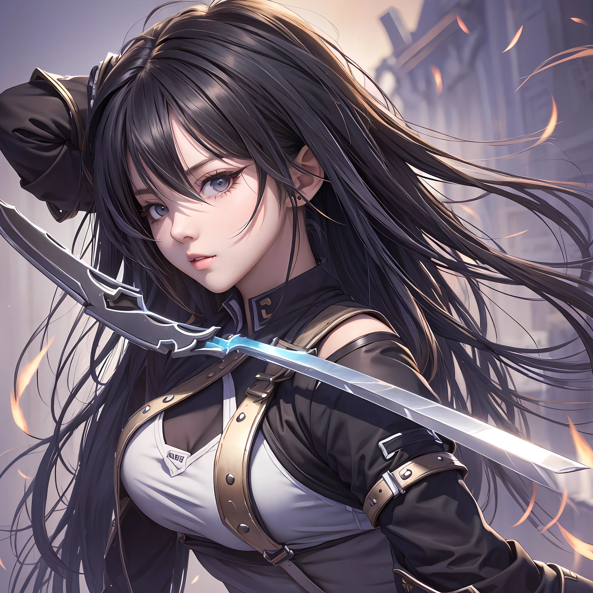 Fantastic Fighting Girl、Dual-wielding、knife,、long black hair、s whole body、Cute、sexy --auto --s2