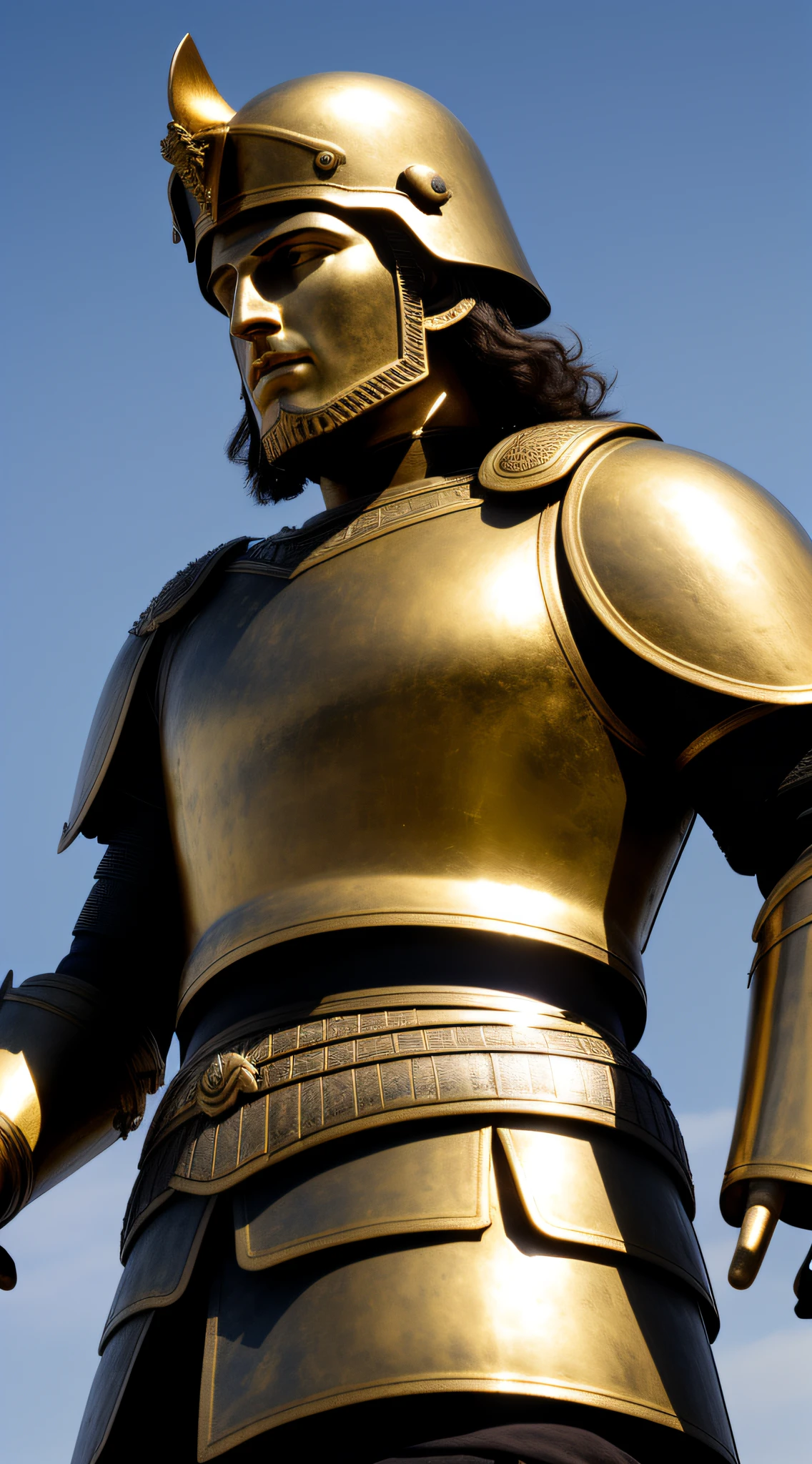 (best quality, ultra high res, CGI, official art:1.2), Alexander the Great, fierce and relentless, (weathered armor, shining with sweat and blood:1.2), short-cropped hair, fiery eyes, leading the charge, phalanx of Macedonian soldiers, (terrifying battlefield appearance:1.4), rearing horse, clashing armies, smoke-filled air, vivid colors, battlefield setting, intense emotion, extreme close-up, looking at viewer.