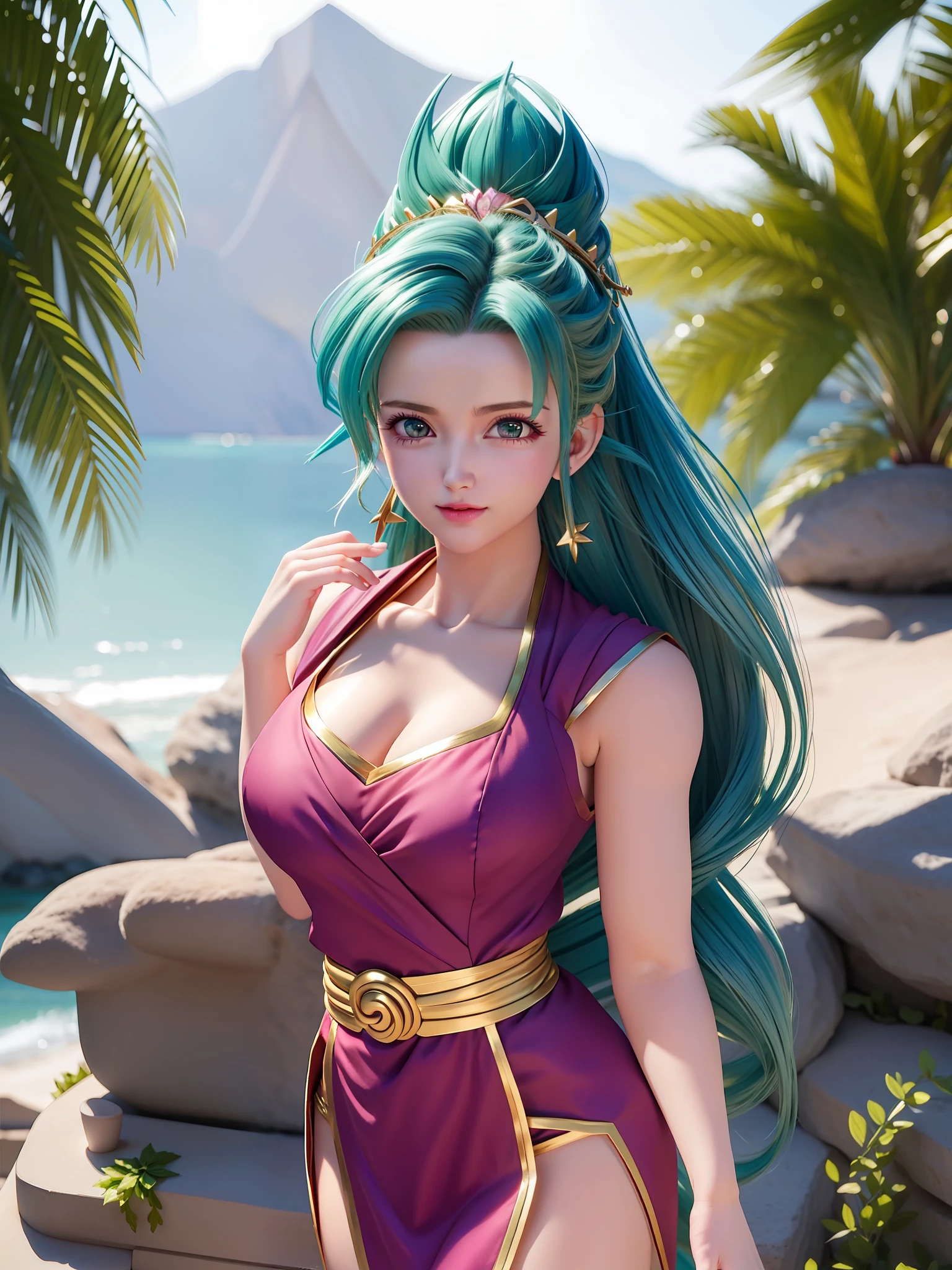 (caulifla from dragon ball movie:1.35), 1girl, closed mouth, female focus, muscular, muscular female, rock, sash, serious, solo, realistic spiked hair, ultra instinct, (masterpiece, best quality, extremely detailed 8k, ultra hd, ultra-detailed, highly detailed, highly realistic, photo realistic), (1girl:1.5), (beautiful realistic face, detailed realistic face), (high detailed realistic natural blonde hair, beautiful realistic hairstyle), (beautiful realistic eyes, high detailed realistic green tosca eyes, proportional eyes, realistic pupils, high detailed pupils), (high detailed realistic natural eyebrows), (high detailed realistic lips, beautiful realistic lips, pink lipsticks), (upper body from head to thighs, slender body:1.5), highly detailed realistic skin, sharp focus, outdoor, mountain, snow,
