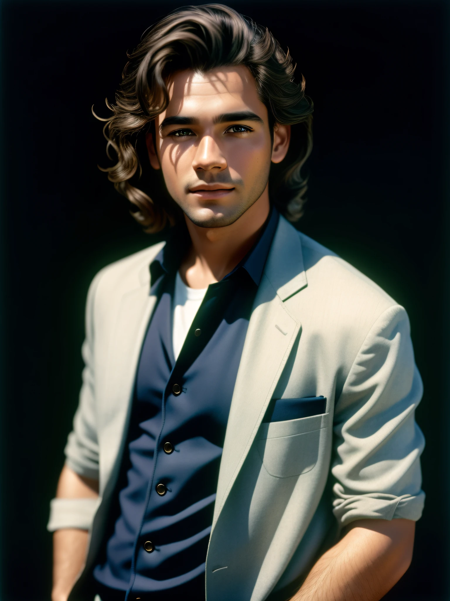 extremely detailed face, masterpiece, realistic, best quality, photorealistic, 8k, high res, standing, (looking at the camera), ordinary clothing, man, short wavy hair, by lee jeffries Nikon D850 film stock photography 4 kodak camera portra 400 lens f1.6 rich colors hyper realistic texture dramatic lighting irrealengine trending on artstation cinestill 800, (((full body))), young man, (((18 year old boy)))