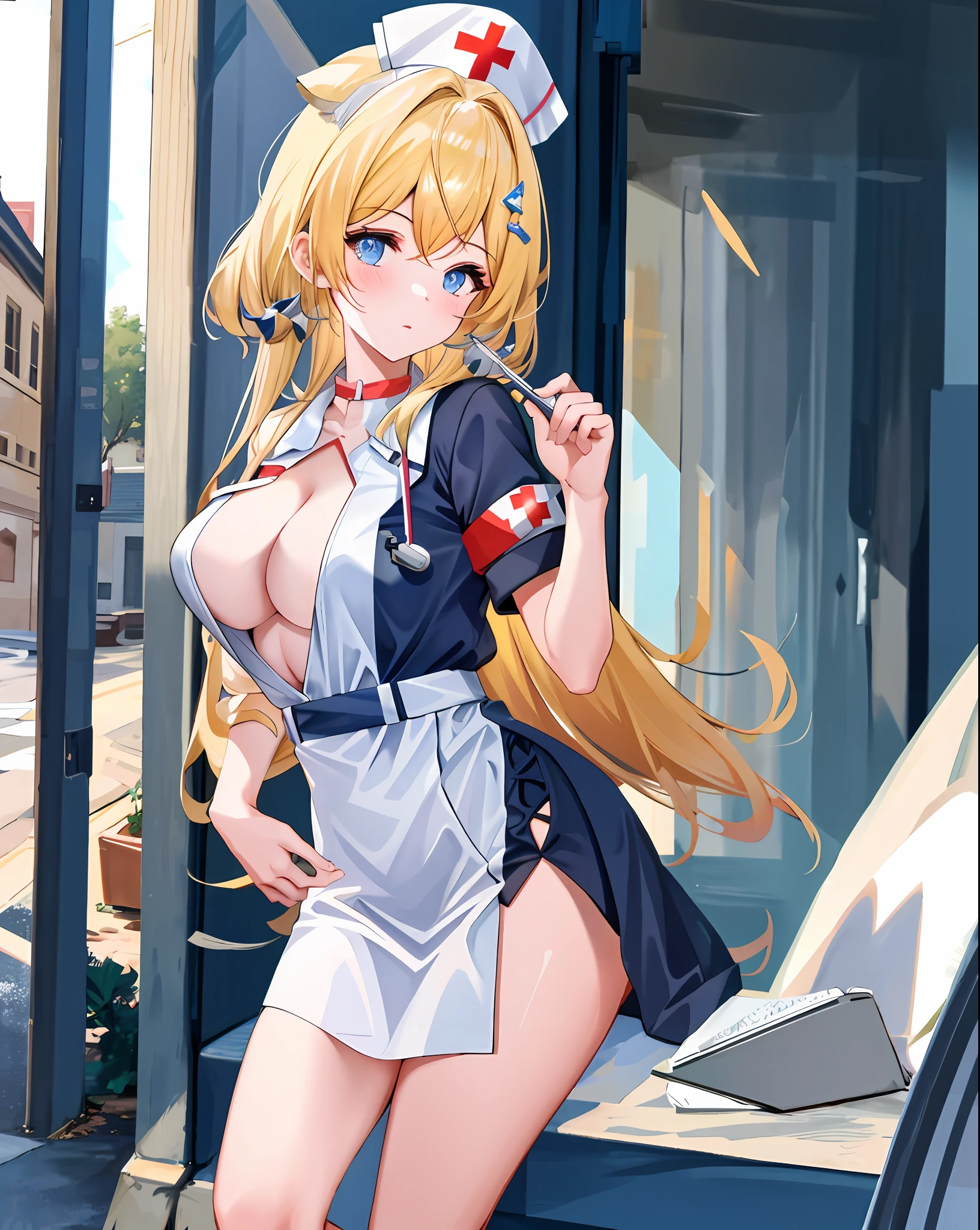 masterpiece,1girl, cleavage cutout, nurse, nurse cap,