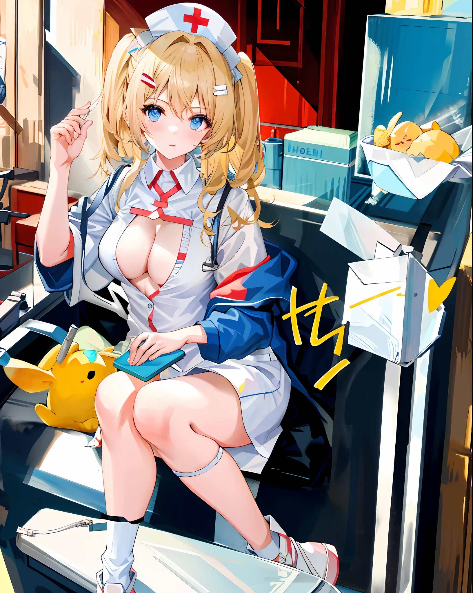 masterpiece,1girl, cleavage cutout, nurse, nurse cap,