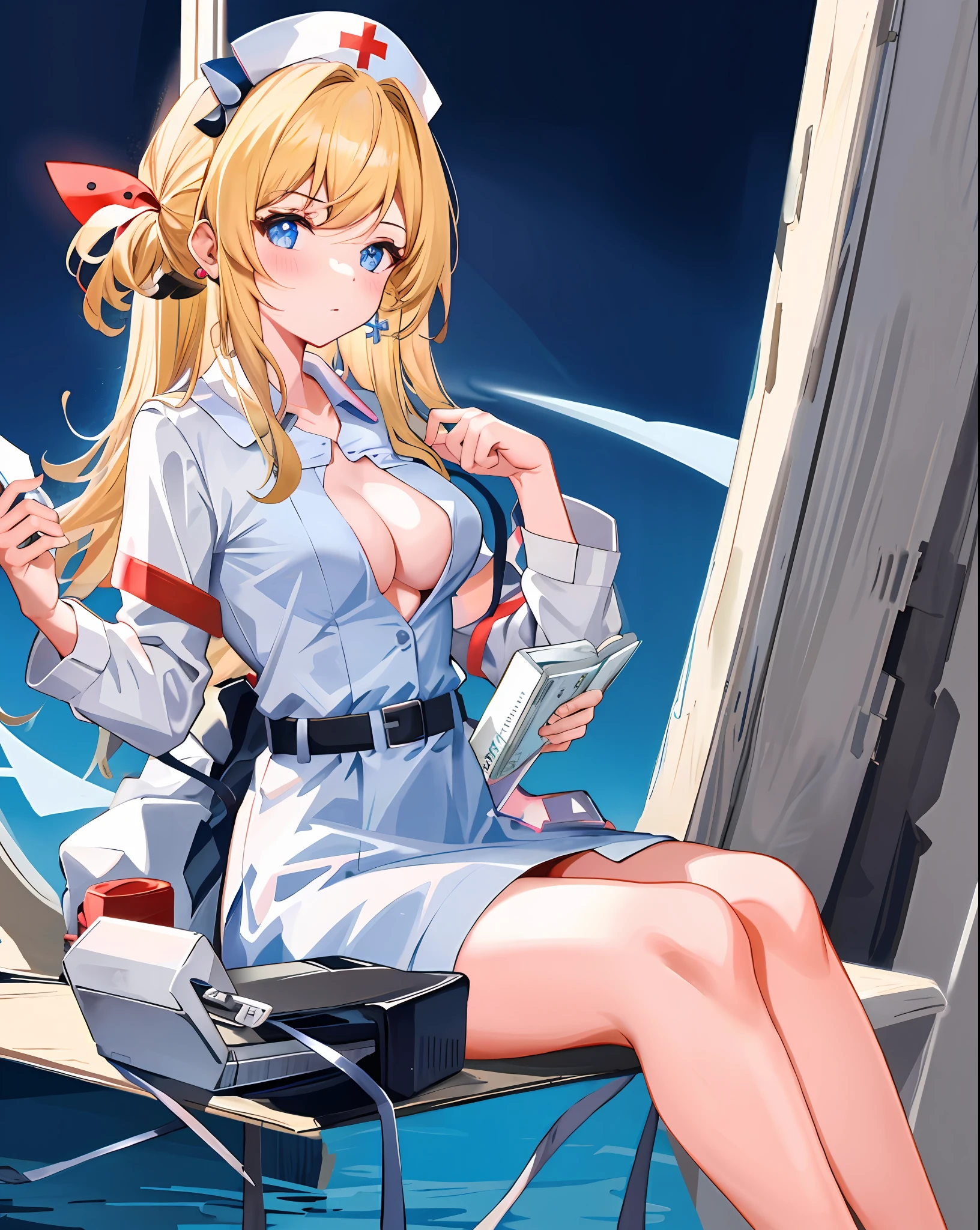 masterpiece,1girl,   cleavage cutout,  nurse, nurse cap,