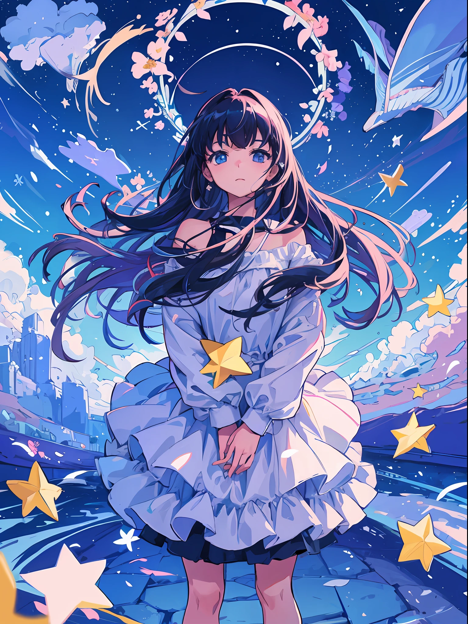 1girl, star, flowers, masterpiece,