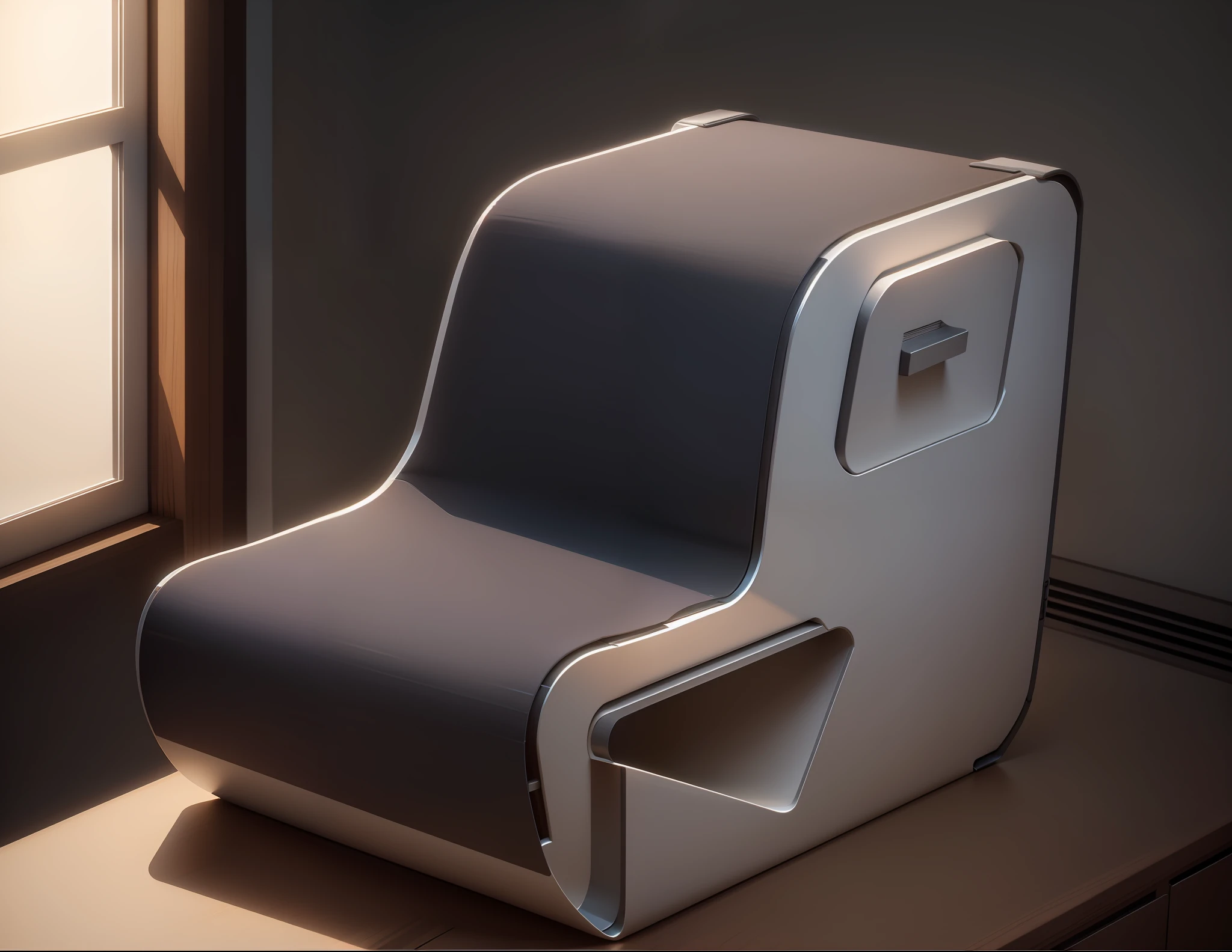 In the bedroom,Take corrugated paper for 100%Raw material chair with drawers,The drawer is located on the back of the chair body, as well as in the lower part of the seat, with a handle high detail, modern, Minimalism, Fujicolor, cinematic lighting, ray tracing, three sided view, UHD, ccurate, super detail, high quality, 8k, highres --auto --s2