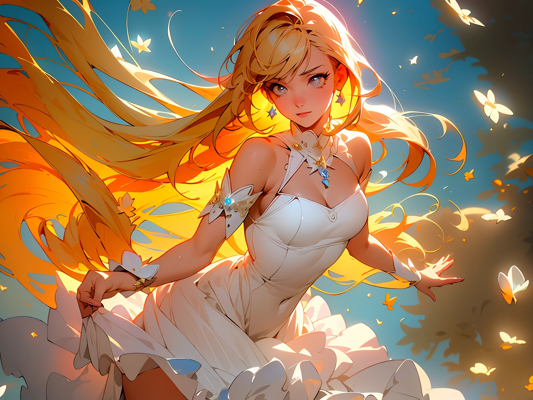 (masterpiece), (best quality), (ultra-detailed), (masterpiece),(highly detailed:1.2),scenery,soft lighting,shiny skin, extremely detailed cg,anime picture,high resolution, ray tracing,1 mature woman,white dress,scared expression,tear, dynamic angle, empty eyes,dancing,looking at sky,wind blowing upwards,luminous effect,transparent beauty, sparkling effect,rain,wet,fog, reflection effect,night sky,westland,crying,full body,1color eye