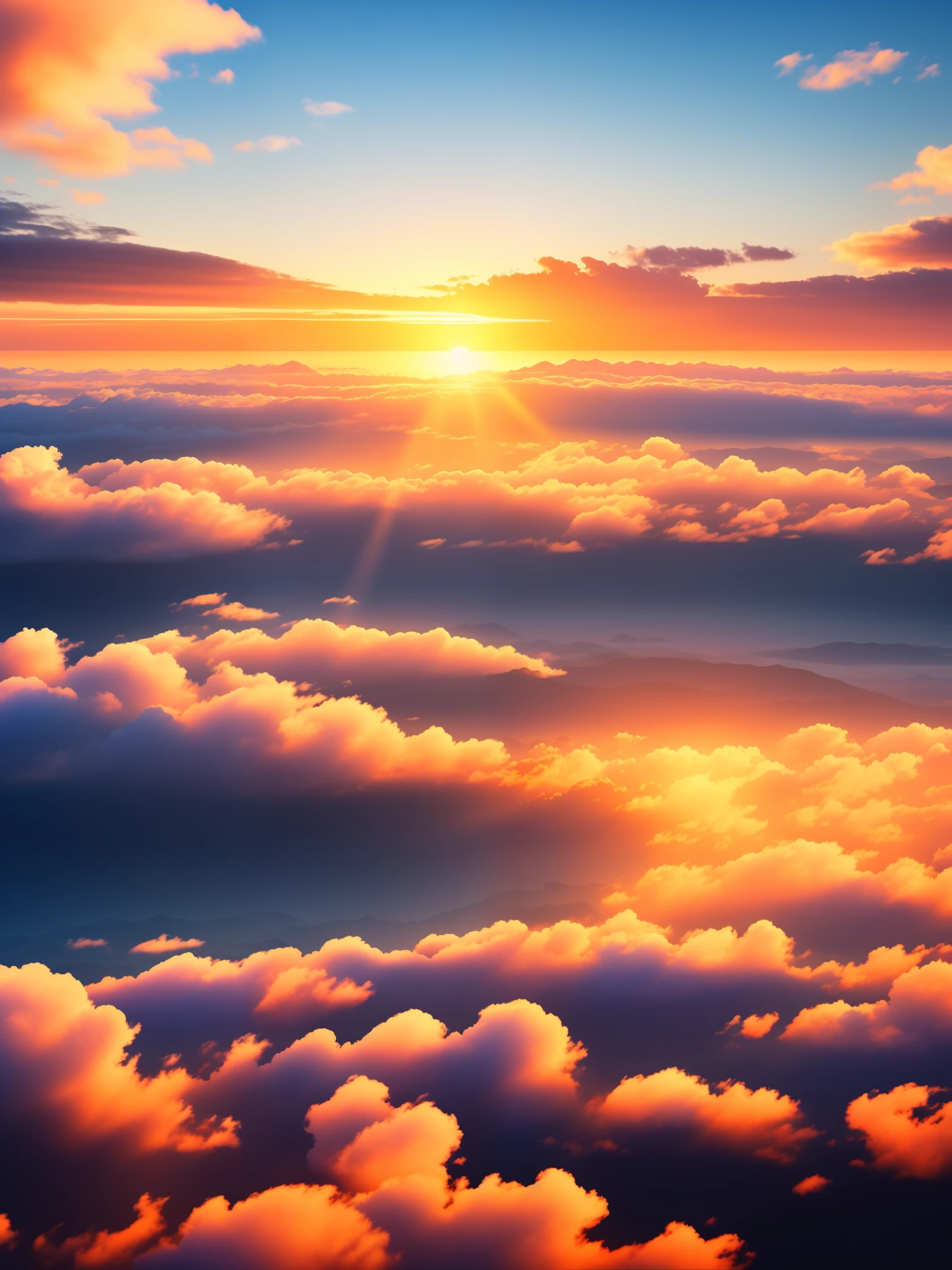 a masterpiece,Bestquality,(8k very detailed CG unit wallpaper)(Bestquality),(Best illustration),(best shadows),sea of clouds,sun rise,The sun shines on the clouds