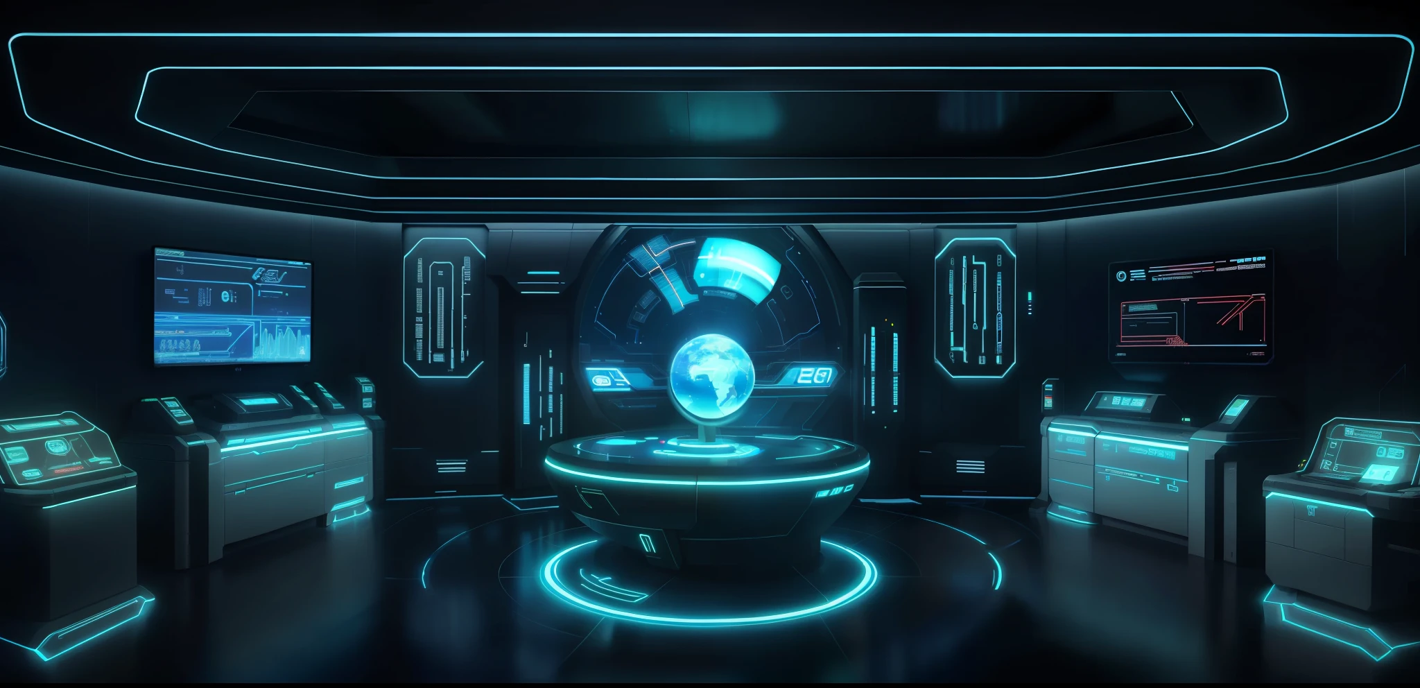 a room with a large display of electronic devices and a globe, futuristic setting, tron legacy setting, futuristic room, in a dark futuristic room, futuristic government chambers, futuristic laboratory, cyber space, futuristic scientific laboratory, scifi room, gaming room in 2 0 4 0, futuristic room background, surreal sci fi set design, sci fi setting, inside a futuristic army base
