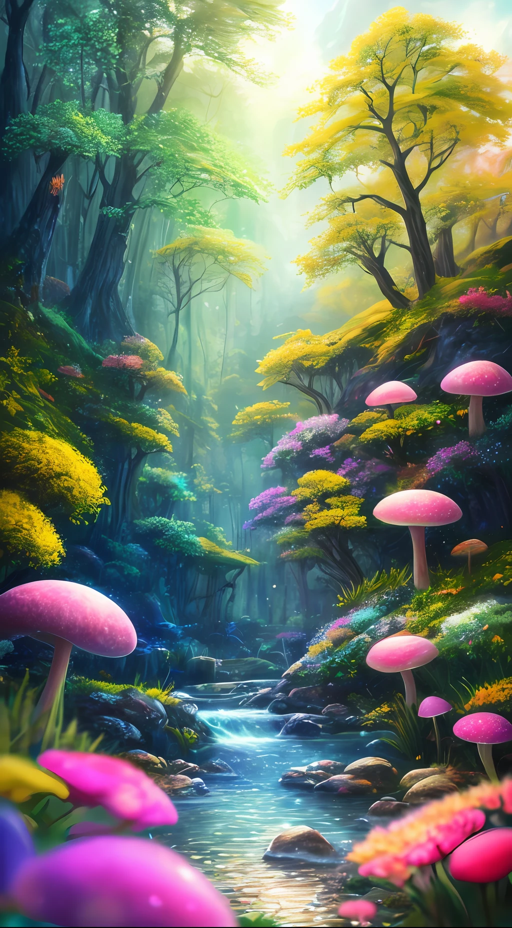 masterpiece, best quality, high quality,extremely detailed CG unity 8k wallpaper, An enchanting and dreamy scene of a fantasy forest, with towering trees, glowing mushrooms, and hidden fairy glens, creating a sense of mystique and enchantment, artstation, digital illustration, intricate, trending, pastel colors, oil paiting, award winning photography, Bokeh, Depth of Field, HDR, bloom, Chromatic Aberration ,Photorealistic,extremely detailed, trending on artstation, trending on CGsociety, Intricate, High Detail, dramatic, art by midjourney