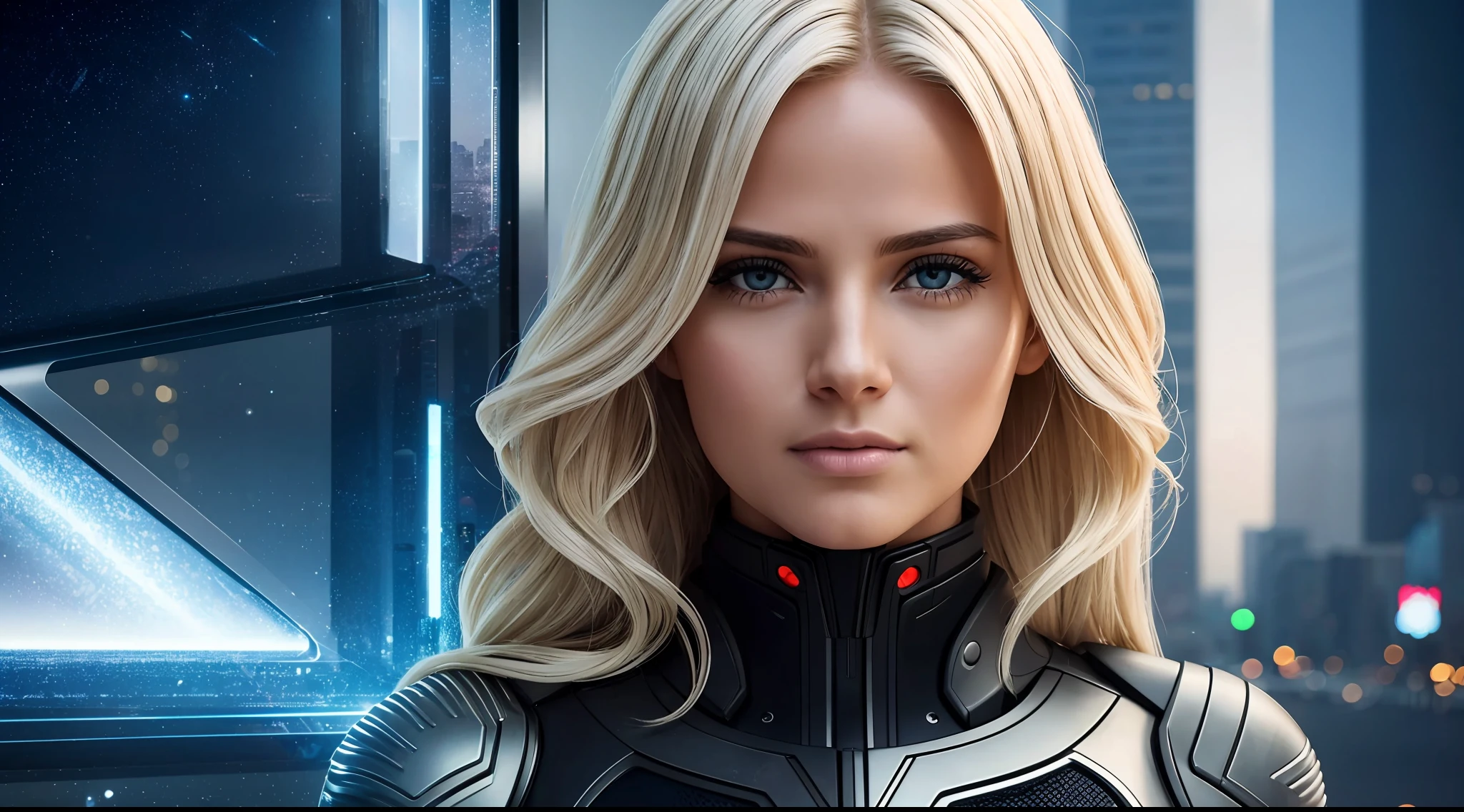 a realistic photo of a girl in her 30s wearing futuristic clothing, blonde hair, futuristic city, (1girl), wallpaper, extremely detailed 8k CG unit, photo of the most beautiful artwork in the world, majestic professional, photography by Steve McCurry, 8k uhd, dslr, soft lighting, high quality, film grain, sharp focus Fujifilm XT3, f 5.6, high detail, sharp focus, dramatic, looking at viewer: 1.2, detailed pupils: 1.3, natural light