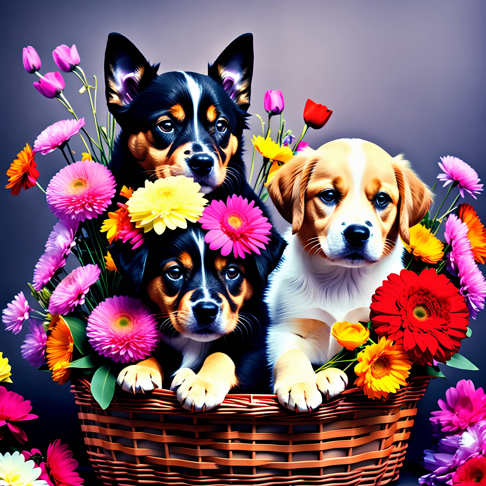 A basket of flowers,
yang08k, photography, beautiful, black background, colorful,realistic,
masterpieces, top quality, best quality, official art, beautiful and aesthetic,dog