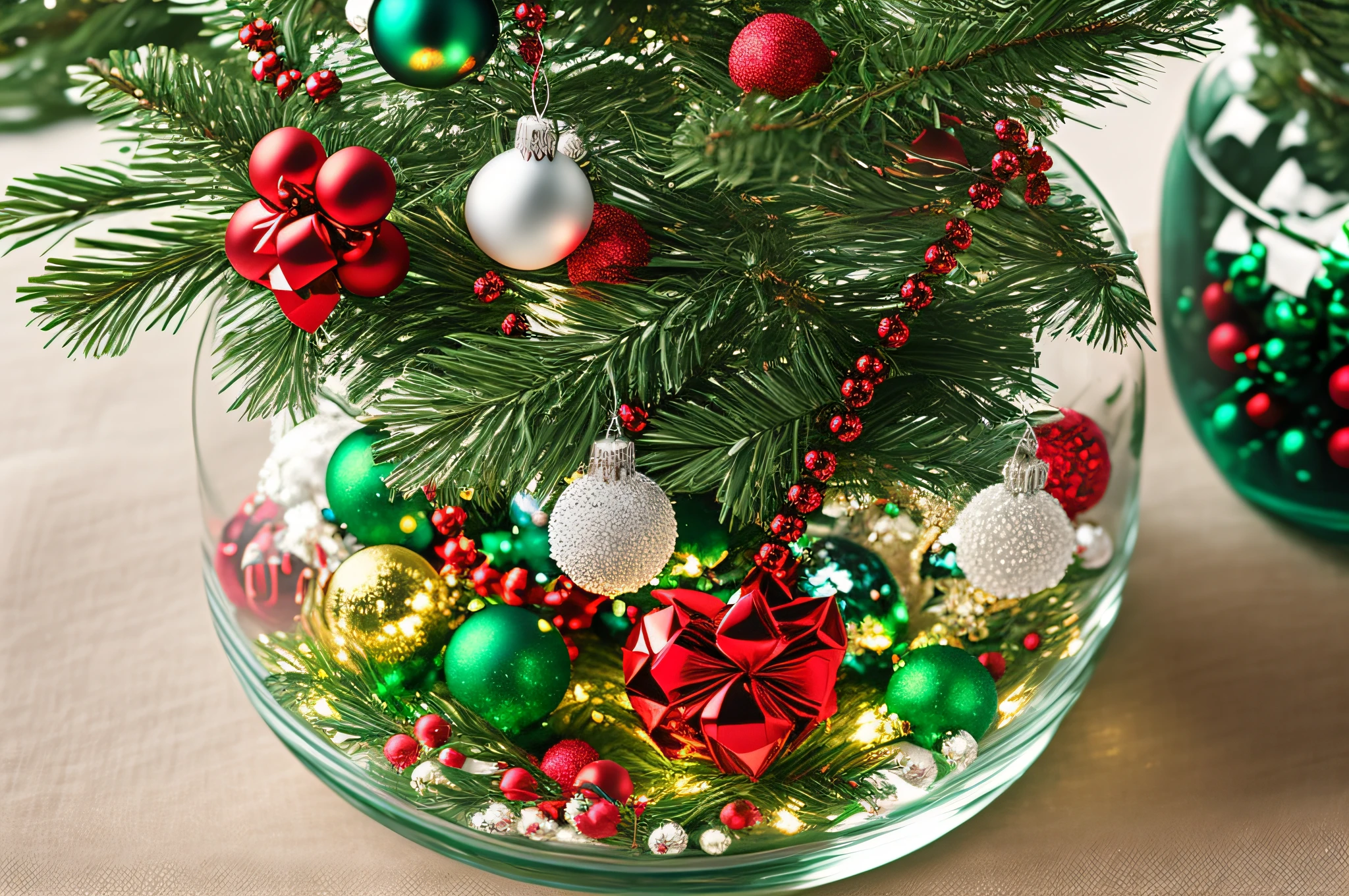Merry Christmas and happy new year concept, Close up, Elegant Christmas tree in glass jar decoration. --auto --s2