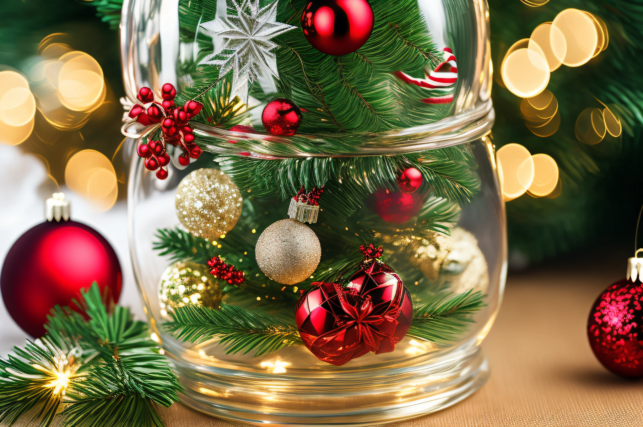 Merry Christmas and happy new year concept, Close up, Elegant Christmas tree in glass jar decoration. --auto --s2