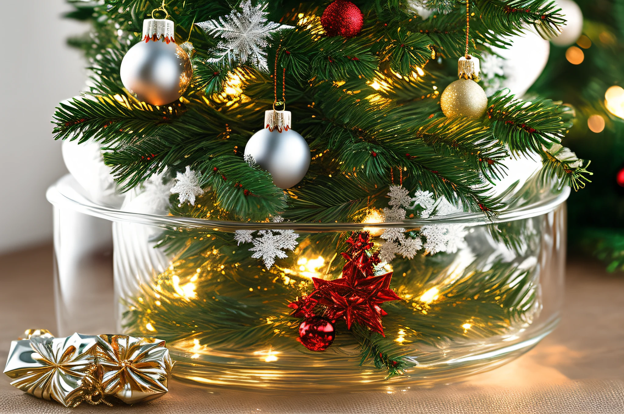 Merry Christmas and happy new year concept, Close up, Elegant Christmas tree in glass jar decoration. --auto --s2