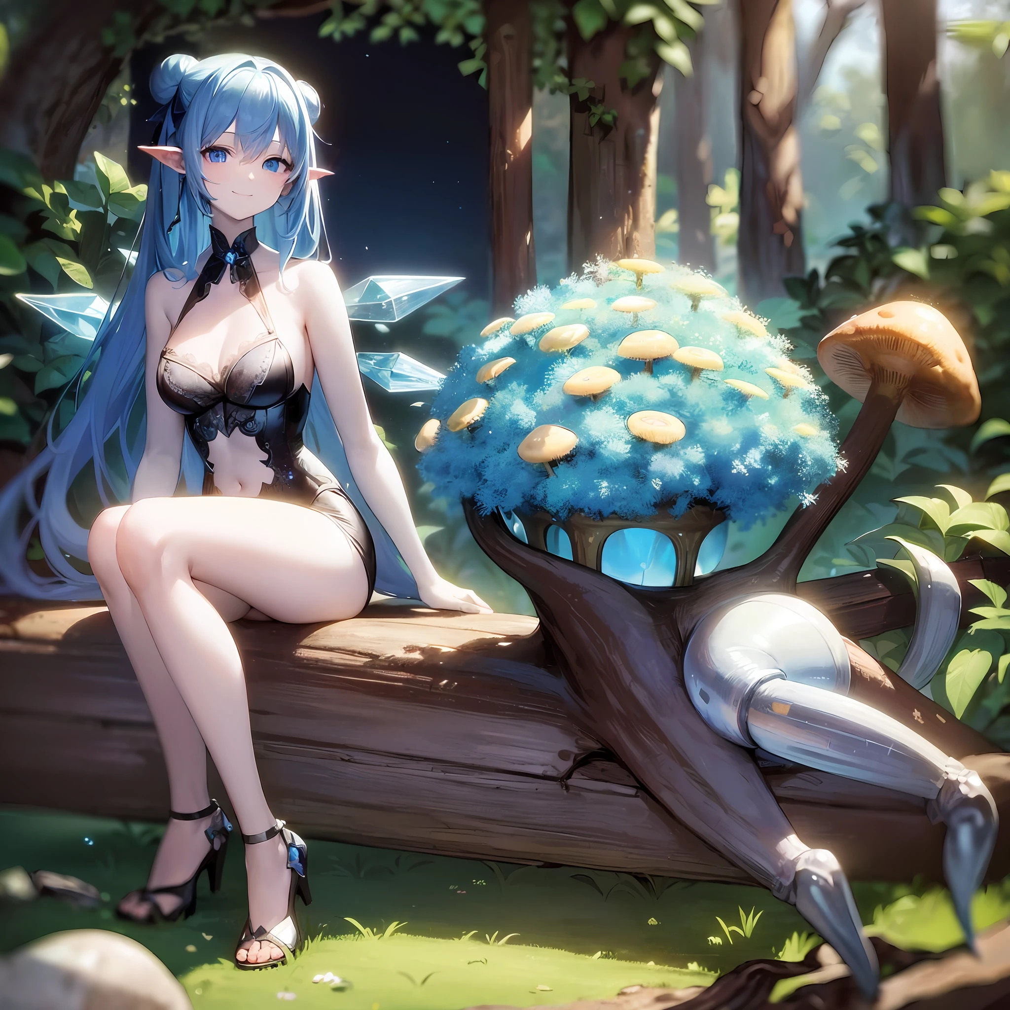 masterpiece, best quality, cirno, crystal wings, blue hair, blue eyes, blue bow, ((masterpiece)), ((illustration)) ((best quality)), (ultra-detailed), ((offical art)), (anime), decaying, exposed skeleton, exposed organs, blood, rotting, mushroom clothes, consumed by flora, consumed by mushrooms, covered in mushrooms, covered in flora, pixie in a magical forest, mooshrooms, lush john 8k woods, bright witch, pixi shiny blobs, covered in flora, (evil smile:1.3), best quality, masterpiece in the style of (Rembrandt:1.1), (Caravaggio:1.1),