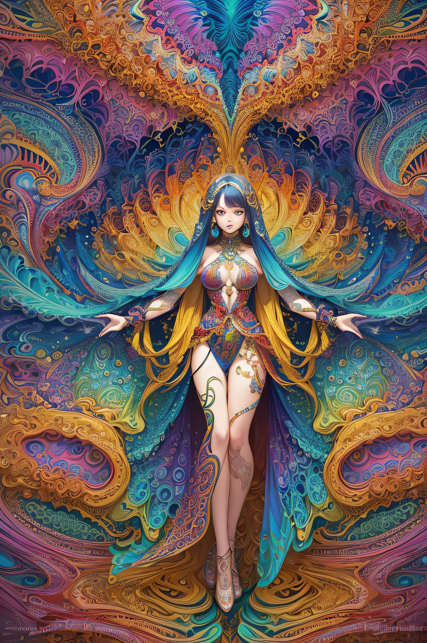 (masterpiece, top quality, best quality, official art, beautiful and aesthetic:1.2), (1girl:1.3), extremely detailed,(fractal art:1.2),colorful,highest detailed,(zentangle:1.2), (dynamic pose), (abstract background:1.5), (treditional dress:1.2), (shiny skin), (many colors:1.4), upper body