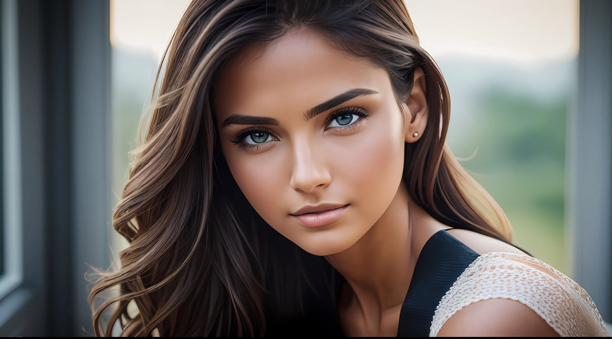 photo of a woman, modelshoot style, (extremely detailed CG unit wallpaper 8k), photo of the most beautiful art in the world, majestic professional (photography by Steve McCurry), 8k uhd, dslr, soft lighting, high quality, grain film, Fujifilm XT3 sharp focus, f 5.6, high detail, sharp focus, dramatic, (wearing futuristic clothing), (looking at viewer:1.2), (natural light), (close-up:1.2), (seductive)