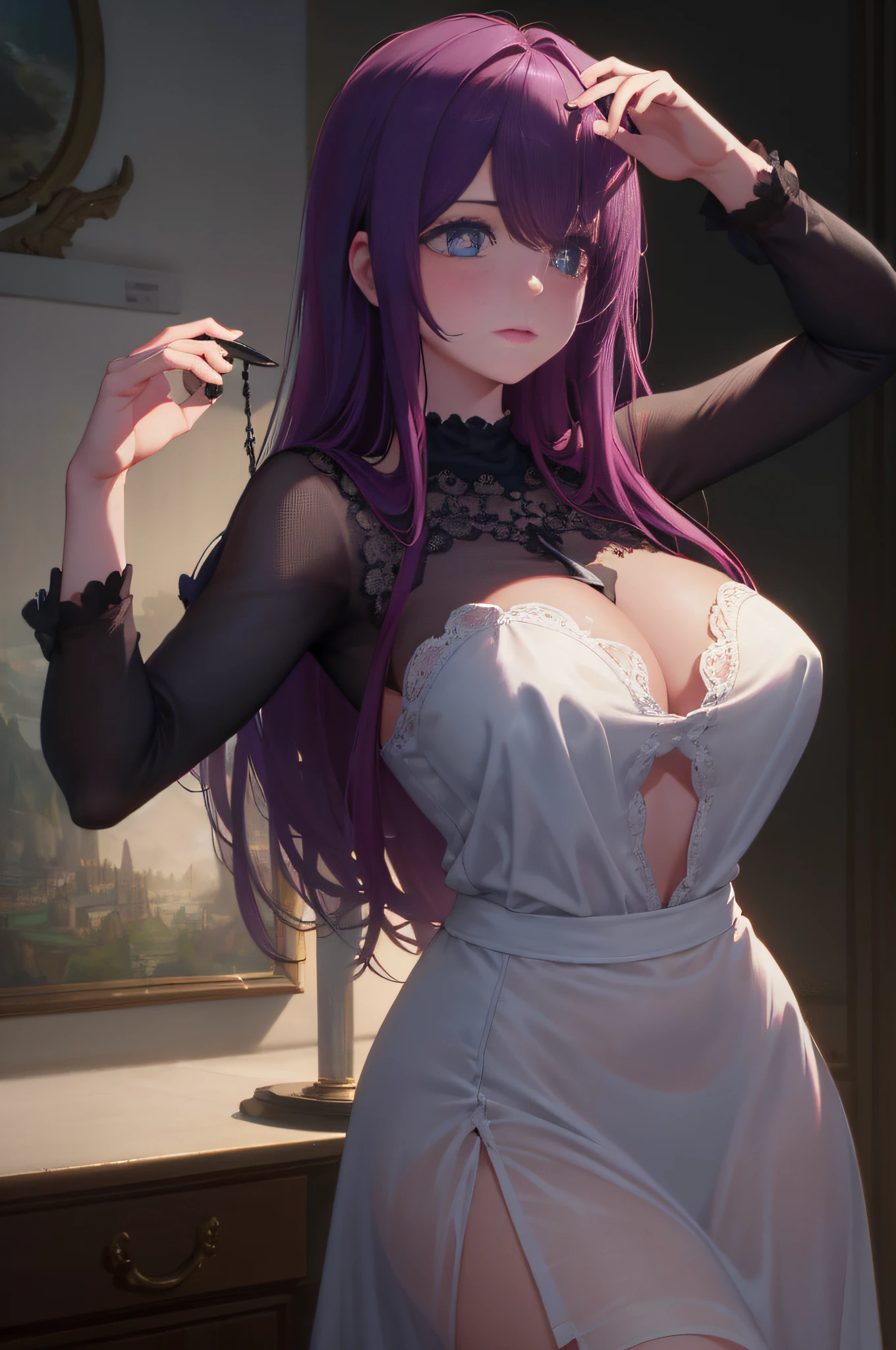 ((night, realistic light, top quality, 8K, masterpiece: 1.3)), lace, ultra-realistic, anatomical, elegant, beautiful background, octane rendering, h.r. giger style, 16k, best quality, masterpiece, best illustration ever, very delicate and beautiful, very elaborate, cg, unity, wallpaper, (realism, photography) - real: 1.37) amazing, elaborate details, masterpieces, Top quality, official art, highly detailed CG Unity 16K wallpaper, slender beauty: 1.4, prominent abs: 1.1, (two-tone purple and pink hair, big: 1.2), absurd, incredibly ridiculous, (exquisite and noble idol fashion: 1.2), see-through material, sheer, nipple uneven, (top-down bottom-up: 0.8), (ORCA:1.2), ultra-slender face, full eye detail, (beautiful detailed eyes, characteristic pupils, purple pupils). {{Masterpiece}}, {{Best Quality}}}}, {{Super Detail}}, {{Illustration}}, {{Disheveled Hair}}, {{Masterpiece}}, {Highest Quality}, {{Super Detail}, {{{Illustration}, Beautiful scenes, clear facial features, hyperrealistic, octane rendering, UE5, high detail, hyper quality, high resolution, art station trend, Hyperrealism, Surrealism, HD, 16K, Telephoto Lens, Split Lighting, Full Body, NSFW, Miracle Moments of a Lifetime, Fantastic Visual Depictions, Professional Effects,