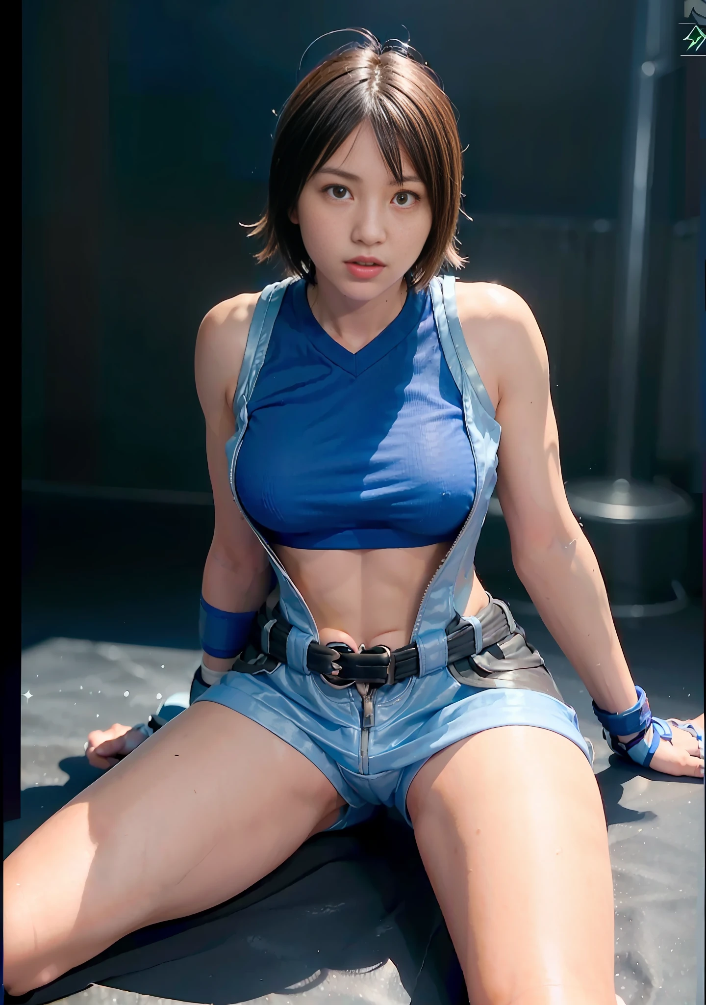 Masterpiece, top quality, official art, highly detailed CG Unity 8K wallpaper, like a schoolgirl, very delicate and beautiful, ultra high resolution, (photorealistic: 1.4), golden hour lighting, (upper body), (platinum shorthair: 0.8), (puffy eyes), looking at the viewer, facing the front, smiling, shirt lift long black hair, (dent on the skin), black eyes(female), 1 person, 25 years old, ((female))), solo, realistic, top quality, photorealistic, masterpiece, 8K, high resolution, solo, highly detailed face, (professional lighting, bokeh), (light particles, lens flares, glowing particles: 0.6), (dynamic pose: 1.2), soft lighting, angle view from below, fashionable and trendy atmosphere, Japan, street, Tokyo, city, ((daytime)), sky, wire cable, ((viewer: 1)), (looking at camera), (portrait: 0.6), cowboy shot, gorgeous, sitting with legs spread, keeping original facial proportions, wide shoulders, full body, (middle chest), (medium hair), brown hair, floating hair, lips, lipstick, seductive smile, floating hair, smile, open mouth, teeth, (white blouse) , (jumper skirt), eyelashes, ((Asuka Kazama, touches the soles of both feet on the floor, opens both legs left and right to show off the crotch))),((Front angle))(Asuka Kazama, touches the soles of both feet on the floor, opens both legs left and right to show off the crotch))),((Front angle, crotch muscle)))