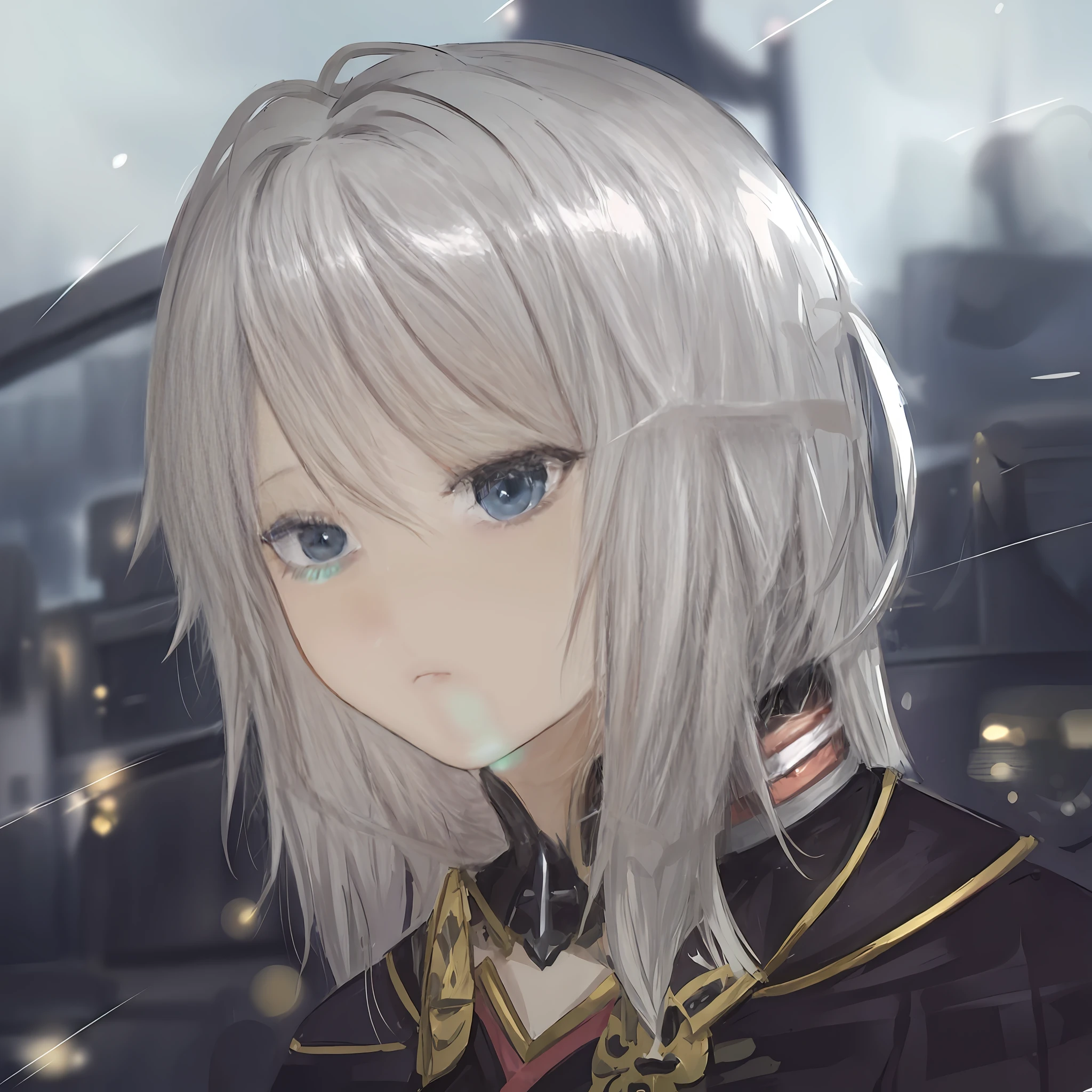 anime girl with white hair and blue eyes in a city, shadowverse style, portrait knights of zodiac girl, inspired by Li Chevalier, portrait of a female anime hero, nier autoamata, from girls frontline, silver haired, white haired, gray haired, girls frontline style, anime in fantasy style, cyborg - girl with silver hair, fus rei