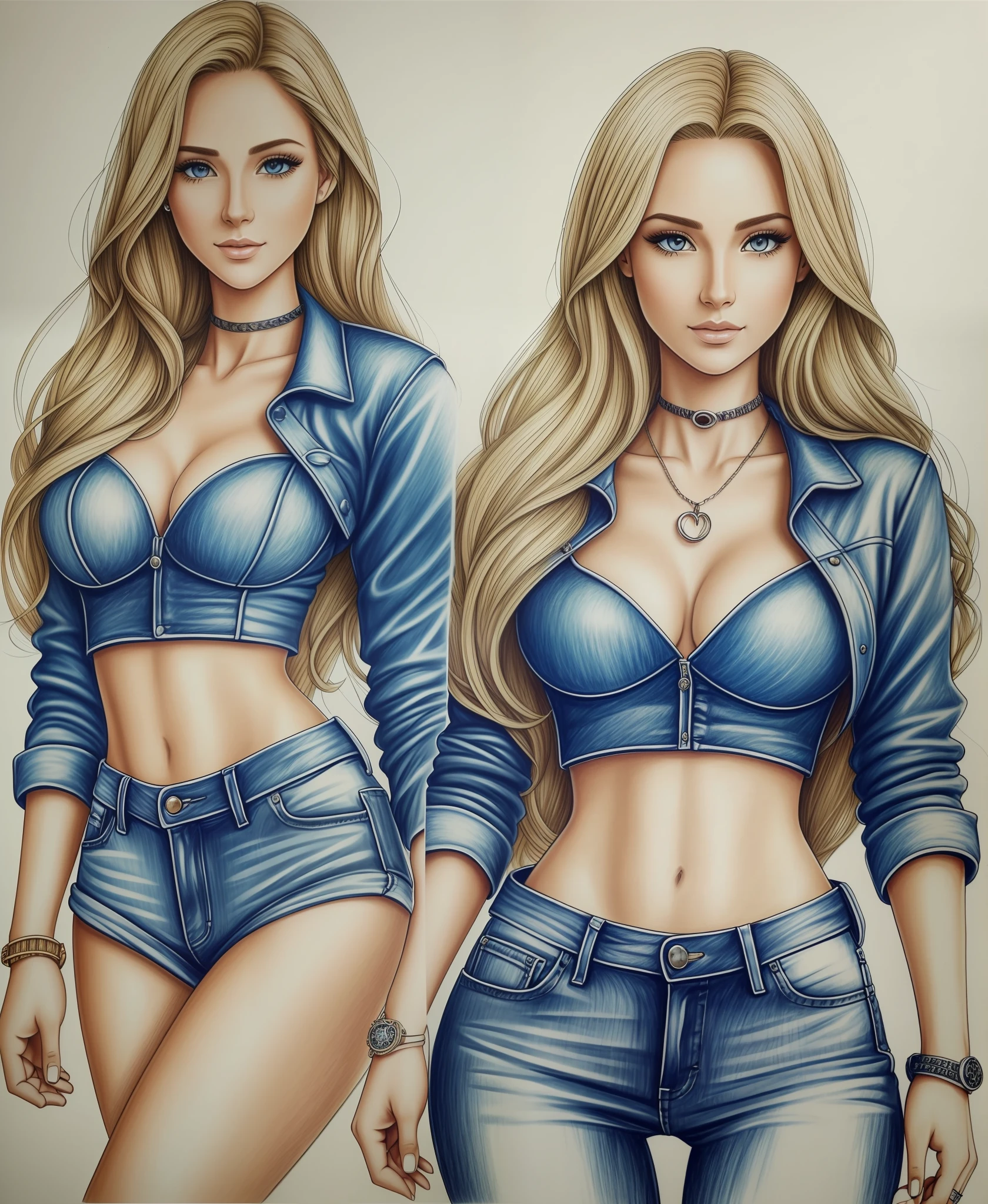 beautiful young woman up to thirty in full height, in jeans, leather boots, in a cropped leather summer jacket over a top, not too long blond hair, brown eyes, makeup, special attention to the accuracy and realistic drawing of body parts, special attention to the accuracy and realistic drawing of limbs, Official art, обои 8k, Ultra-detailed, Beautiful and aesthetically pleasing, gorgeous, masterpiece, Best Quality, Only realism and naturalness, looks as lively and real as possible, special attention to the accuracy and realistic drawing of body parts, especially the fingers, and the correct display of jewelry on them; Correct display without overlapping each other, special attention to drawing and correct display of clothes. --auto --s2
