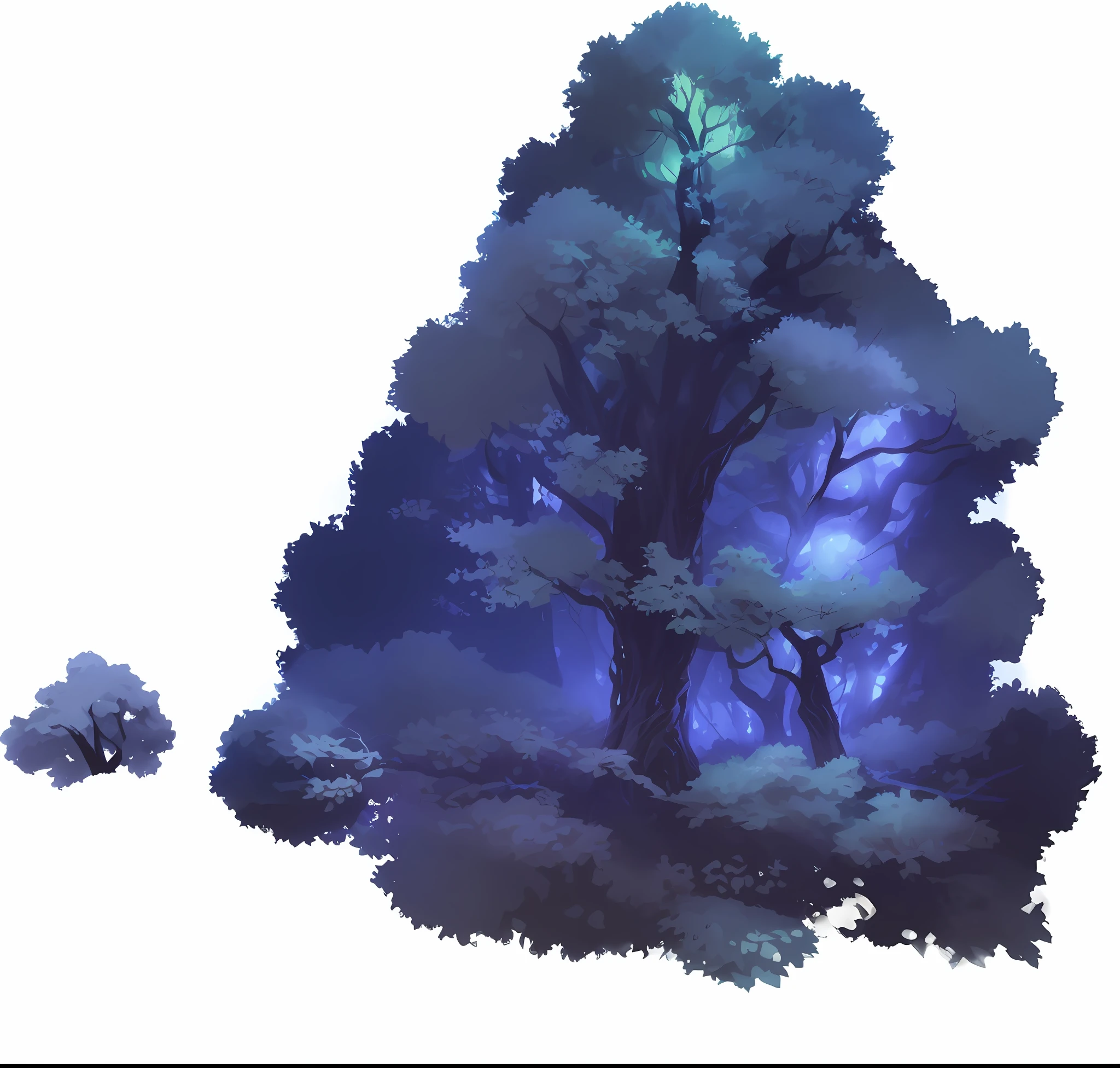 there is a picture of a tree with a lot of leaves, painted as a game concept art, concept art of a dark forest, concept art magical highlight, moonlit forest environment, Glow concept art from the bottom, large magical trees, stylized concept art, riot games concept art, background art, spirit fantasy concept art，The angle is the angle from which you look down