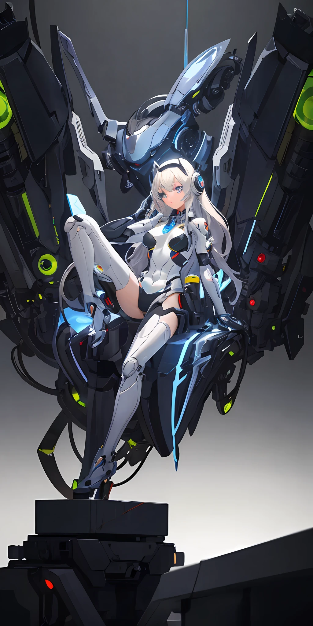 anime - style woman sitting on a platform with headphones on, gynoid cyborg body, perfect android girl, gynoid body, cute cyborg girl, anime robotic mixed with organic, beutiful white girl cyborg, cyborg girl, robot girl, porcelain cyborg, beutiful girl cyborg, biomechanical oppai, cyborg - girl, beautiful female android!
