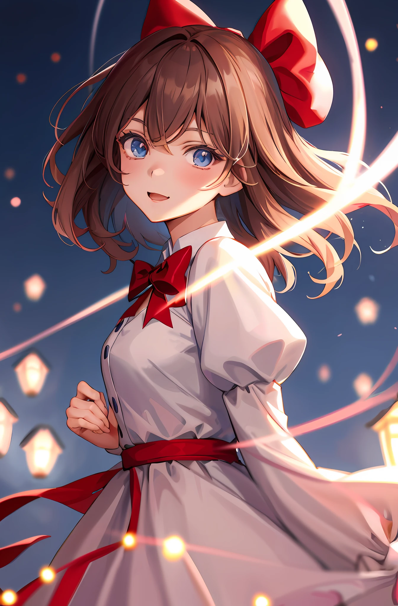 anime girl with blue eyes and a red bow in a white dress, anime moe artstyle, digital anime illustration, beautiful anime portrait, portrait anime girl, anime style 4 k, anime art wallpaper 8 k, cute anime waifu in a nice dress, cute anime girl portrait, anime art wallpaper 4k, anime art wallpaper 4k, kantai collection style, anime style portrait