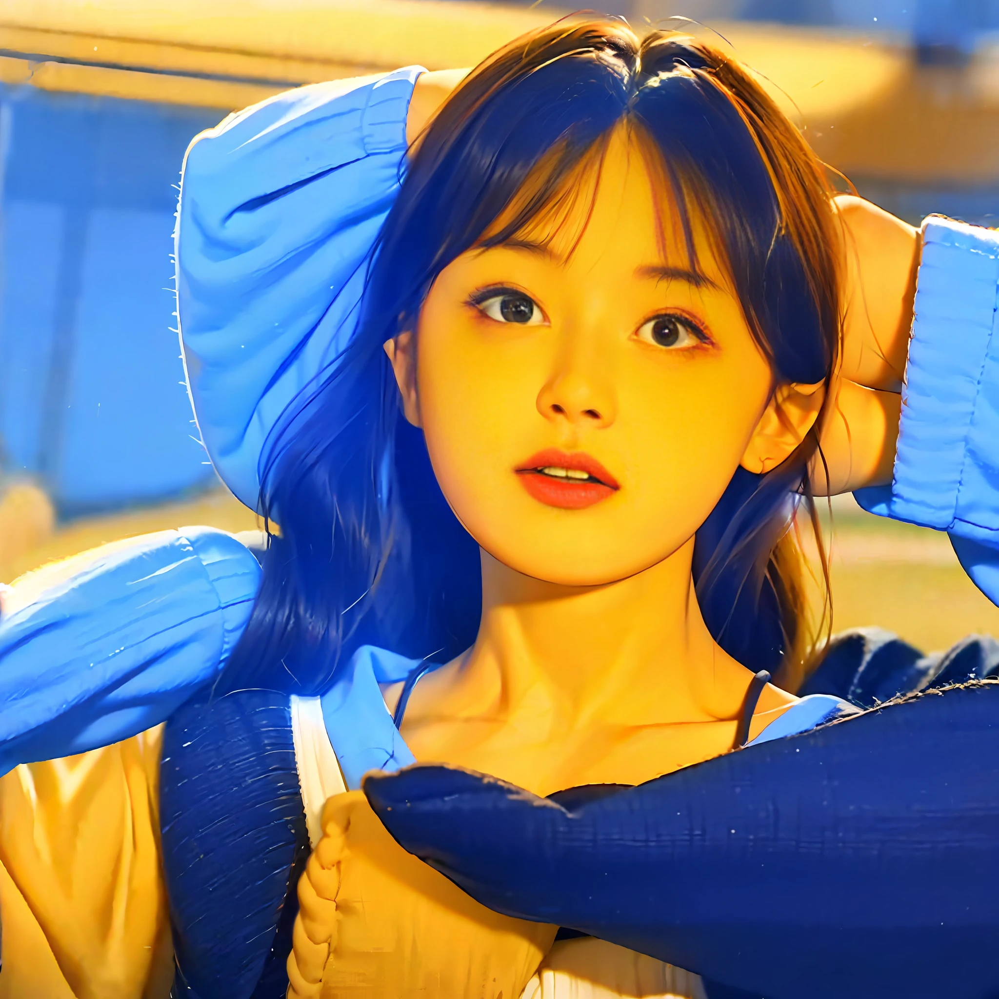 Masterpiece, best quality, (dark photo: 1.3), realistic, 1girl, flat bangs, stunning innocent symmetrical face, shirt, emotional, ulzzang, (PureErosFace_V1: 0.7)