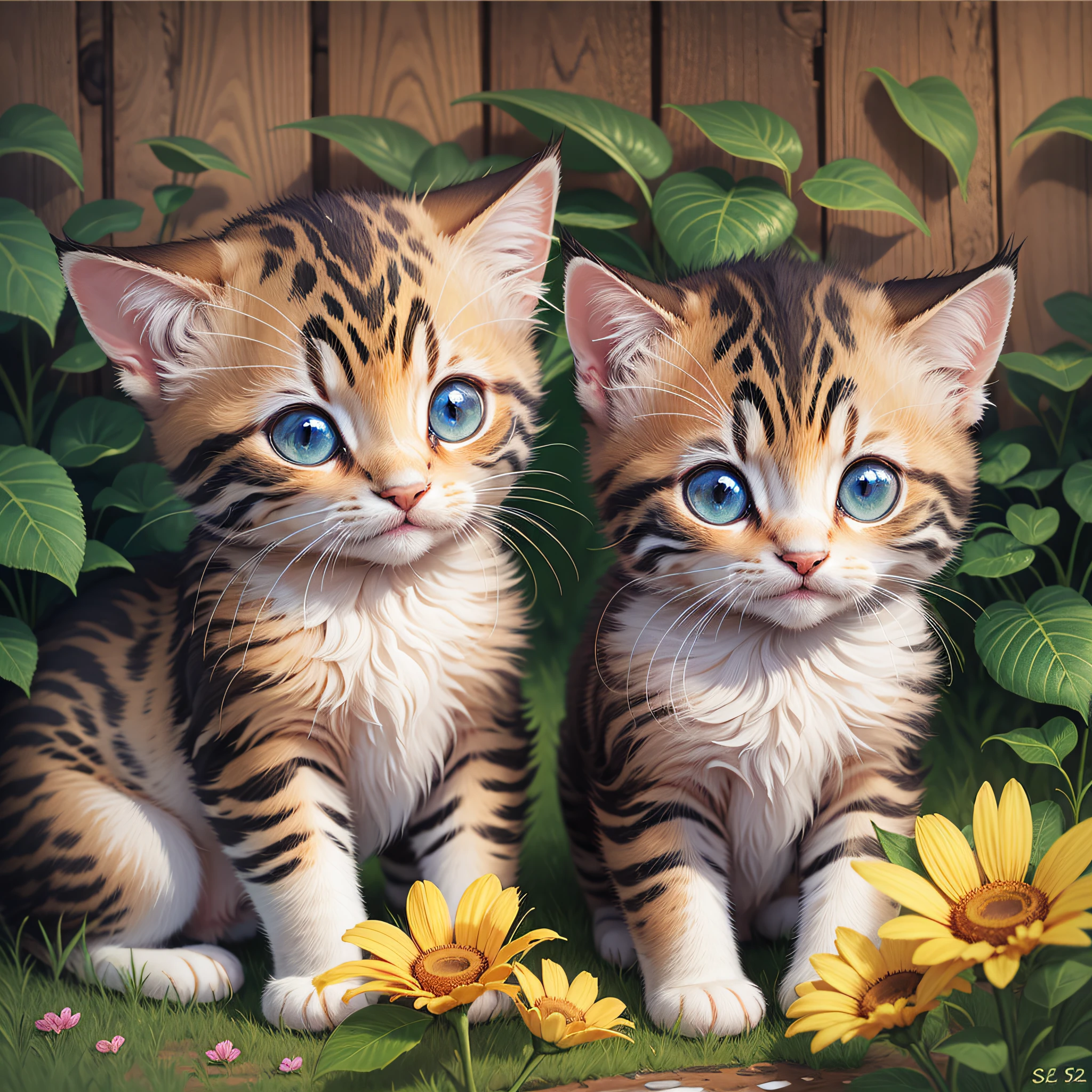background, painting of cute kittens, flowers. --auto --s2