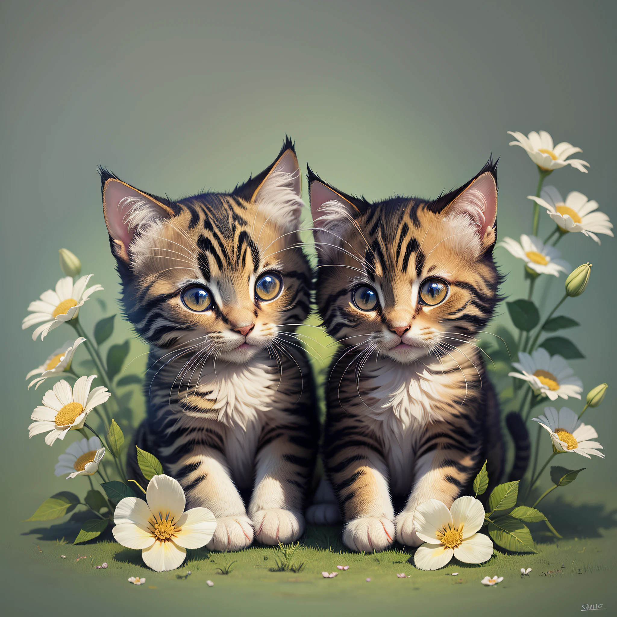 background, painting of cute kittens, flowers. --auto --s2