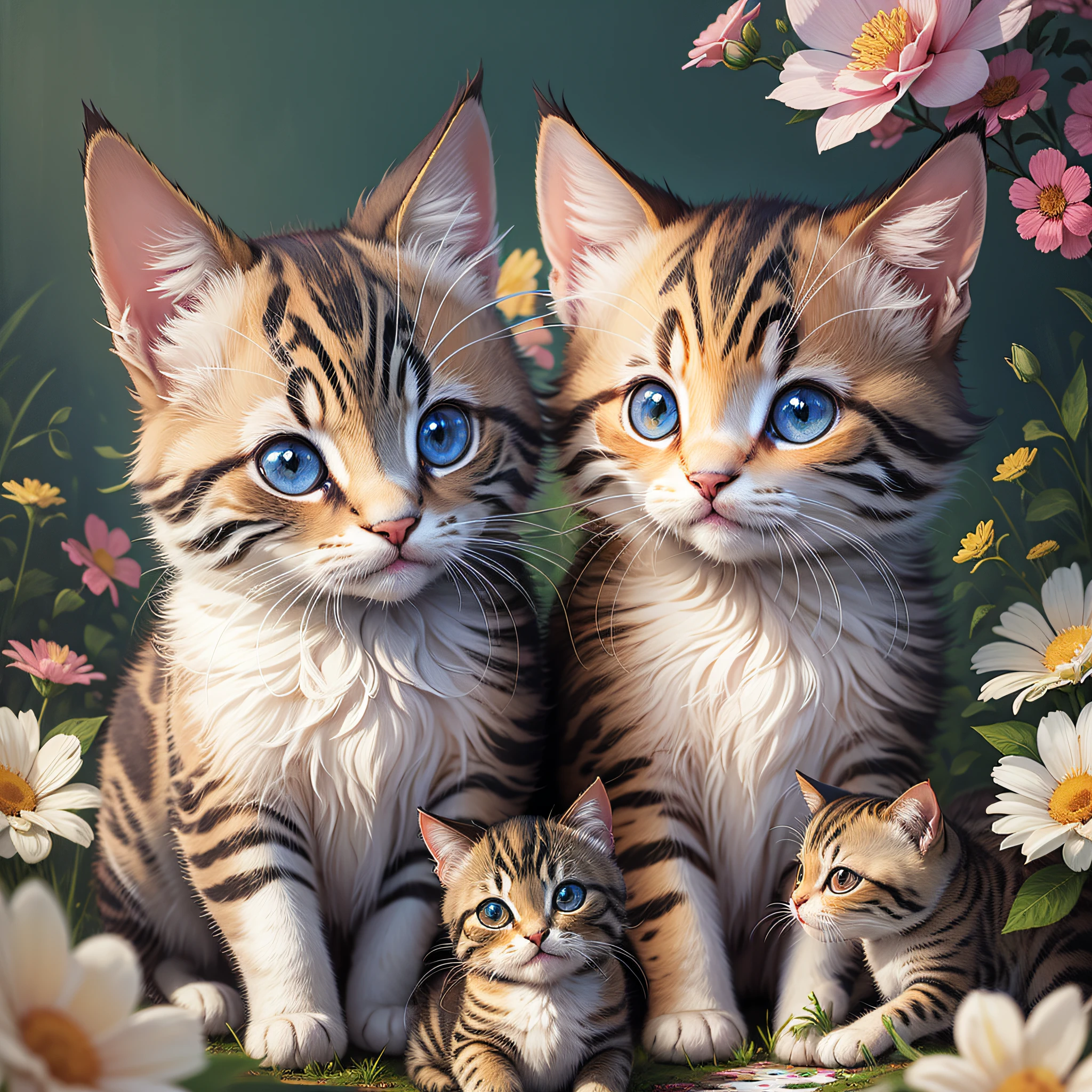 background, painting of cute kittens, flowers. --auto --s2