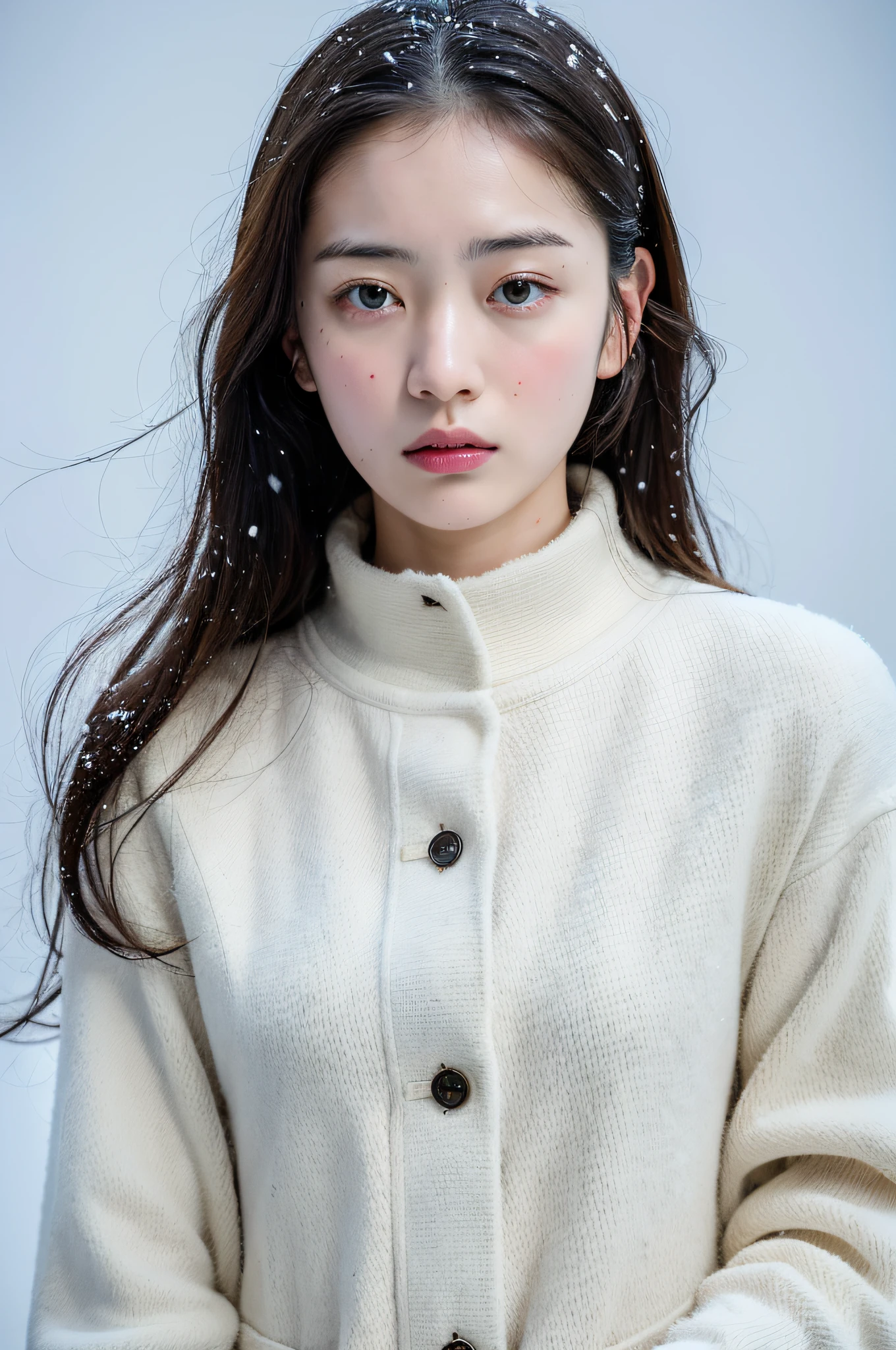 (8k, best quality, masterpiece, ultra highres:1.2) Photo of Pretty Japanese woman
in the (style of paul rubens and rebecca guay:1.1) (melancholy winter snow:1.4)