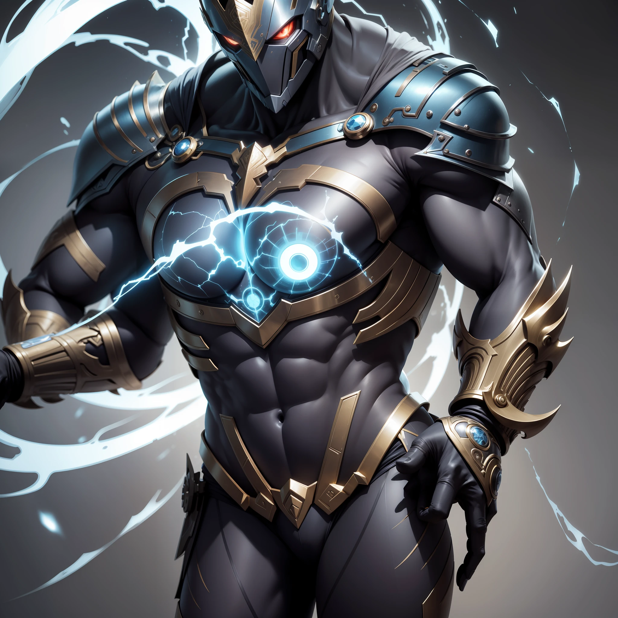 Head: Azrael has a sculpted head with angular and striking strokes. Her skin is pale and almost translucent, conferindo-an ethereal air. His eyes are an intense blue, brilhantes como safiras, com pupilas em formato vertical, similar to those of a feline. Acima deles, ele tem uma testa levemente proeminente. Sua cabeleira prateada, longa e sedosa, cascades down to the middle of the back.
Shoulders and arms: Azrael's broad, muscular shoulders denote an imposing strength. Their arms are covered by a thin layer of metallic skin, com ranhuras e detalhes que lembram uma armadura. This mechanical structure is integrated into your muscles, providing enhanced strength. Tribal tattoos accompany the transition from human to metallic skin, adding an ancestral touch to your appearance.
Peitoral e barriga: His breastplate is carved, with defined muscles and a metallic coating similar to that of the arms, but more flexible to allow fluid movements. A pele no peito exibe marcas ancestrais incrustadas em uma fina camada de cristal, que brilham suavemente quando Azrael canaliza seus poderes. Your belly is slightly toned, displaying an athletic form, with subtle metallic details that integrate harmoniously into your body structure.
hands,: Azrael's hands are big and powerful, with a metallic appearance similar to that of the arms. Each finger is articulated and lined with metal plates interlaced with complex circuits. Its palm displays an arcane symbol in relief, brilhando com uma energia pulsante quando ele utiliza seus poderes. Despite its mechanical appearance, His hands are agile and skillful.
Feet: Your feet are proportional to the body, also coated by a flexible and resistant metal structure. The grayish skin blends perfectly with the metallic coating. The feet have strengthened joints, enabling agile and quiet movements. Biomechanical details, como amortecedores integrados, ensure absorption -
